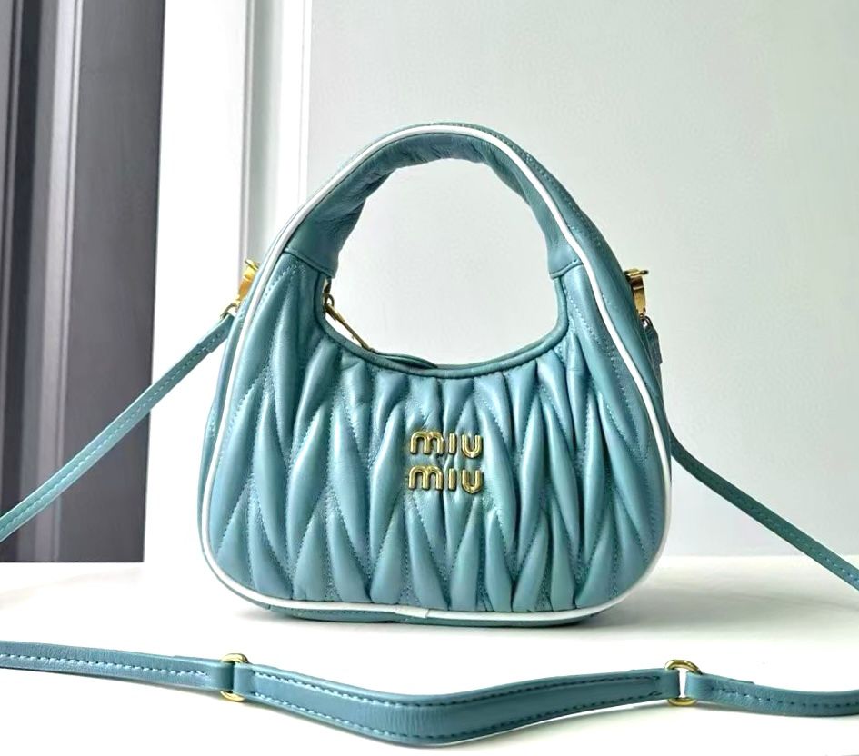 Miu Miu Wander matelass? nappa leather hobo mini-bag in a light blue color. image 1