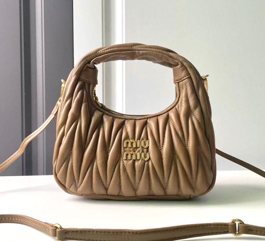 Miu Miu mini Wander matelass? hobo bag in brown nappa leather. image 1