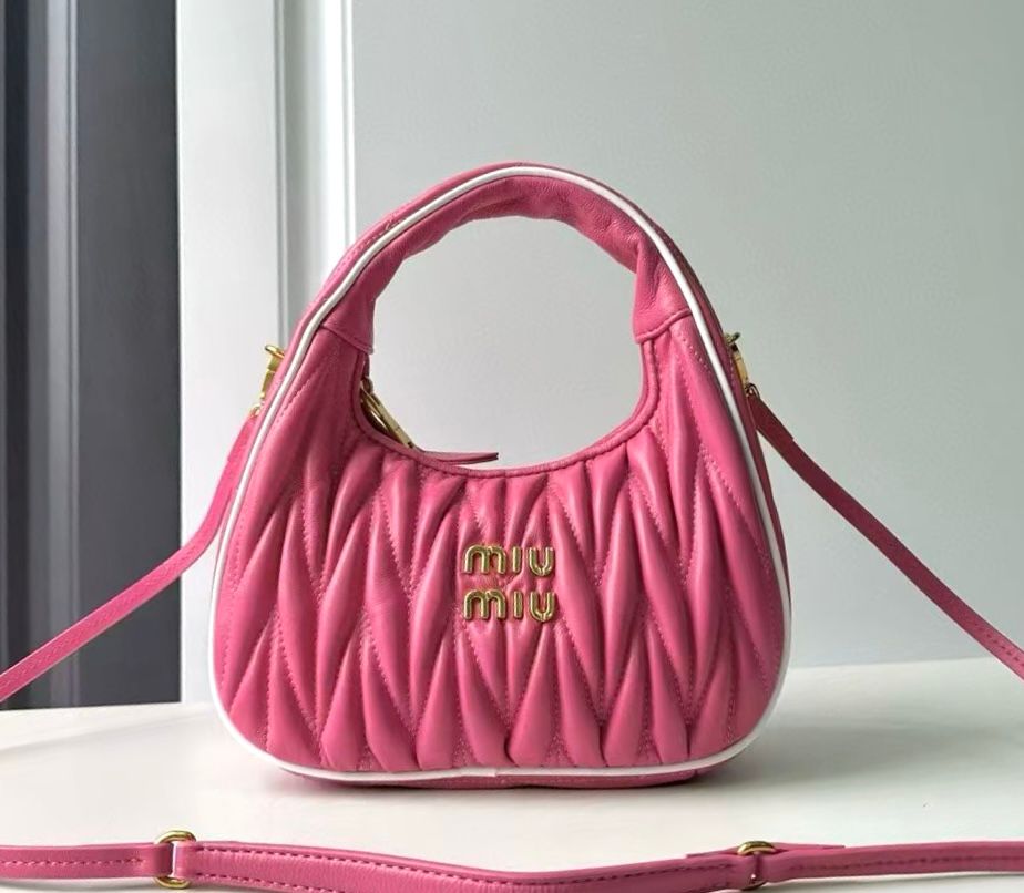 Miu Miu Wander mini hobo bag in begonia pink matelass? nappa leather. image 1