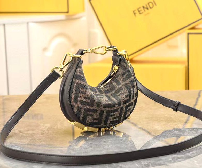 Fendi Mini Fendigraphy shoulder bag in brown FF jacquard fabric with gold-finish metalware and leather details. image 1