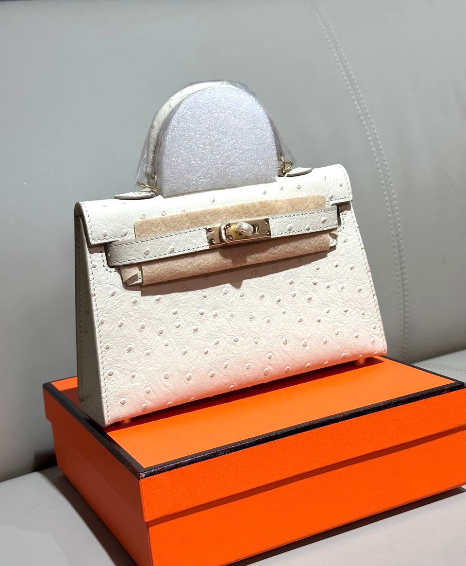 Herm?s Mini Kelly II 20 bag in the Beton color and ostrich leather. image 1