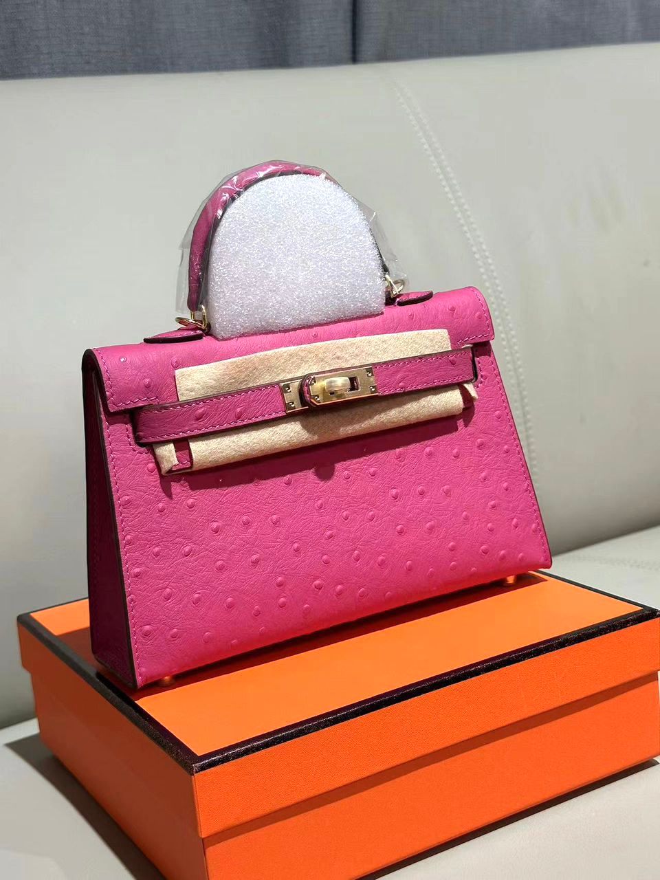Herm?s Mini Kelly bag in rose bubblegum ostrich leather with palladium hardware. image 1