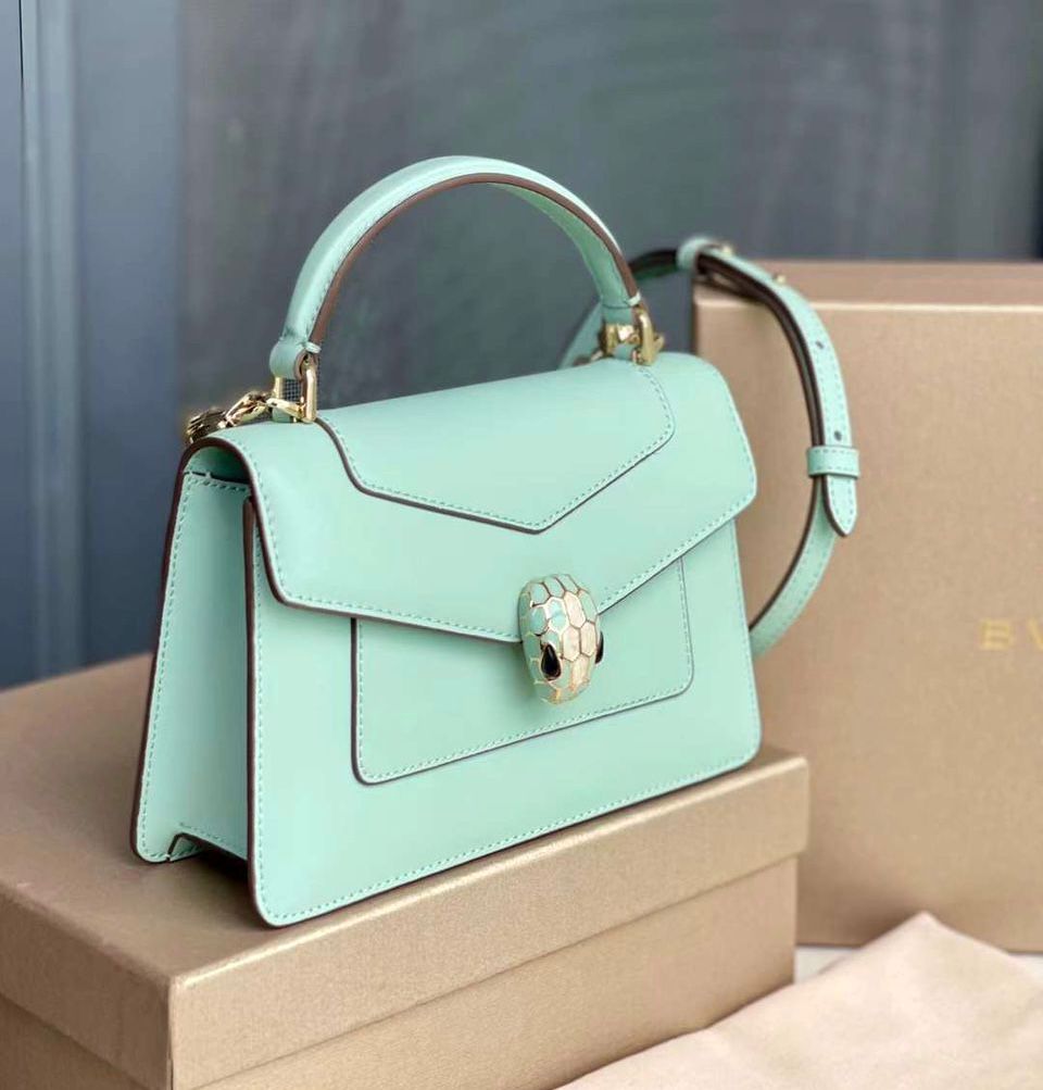 Bvlgari Serpenti Forever small top handle bag in calf leather with a light gold-plated snakehead closure. image 1