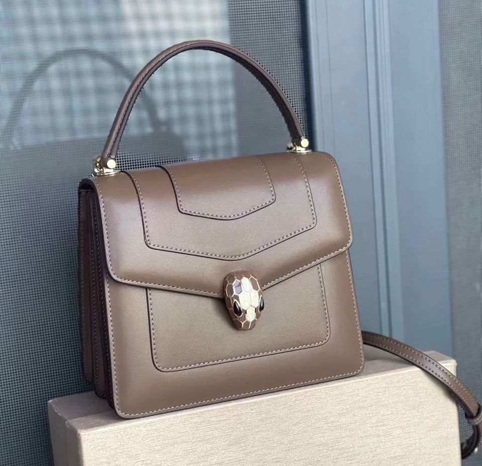 Bvlgari Serpenti Forever medium top handle bag in Roman granite brown calf leather. image 1