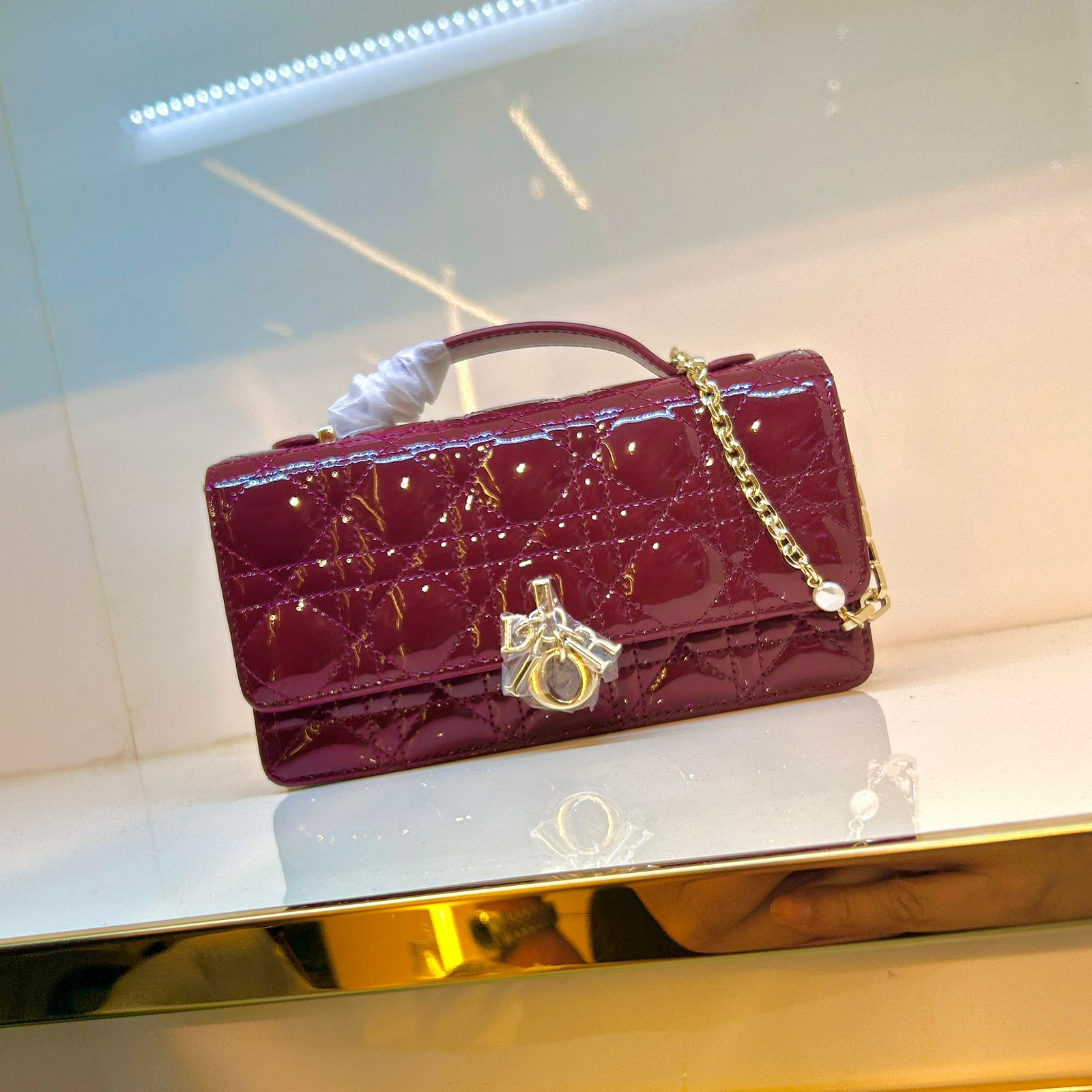 Christian Dior Burgundy My Dior Quilted Mini Bag in patent calfskin with gold-tone hardware and D.I.O.R. charms. image 1