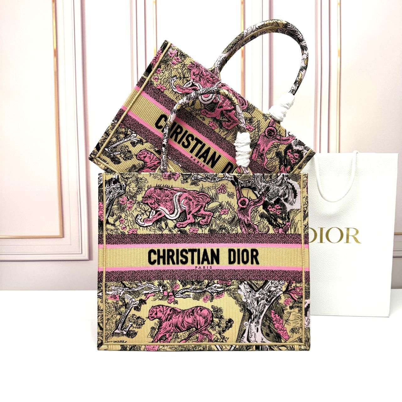 Dior Book Tote in pink canvas with a Toile de Jouy Sauvage motif. image 1