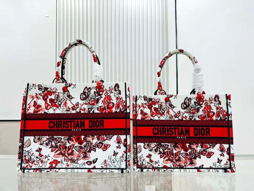 Christian Dior Book Totes in white and red Le C?ur des Papillons embroidery. image 1