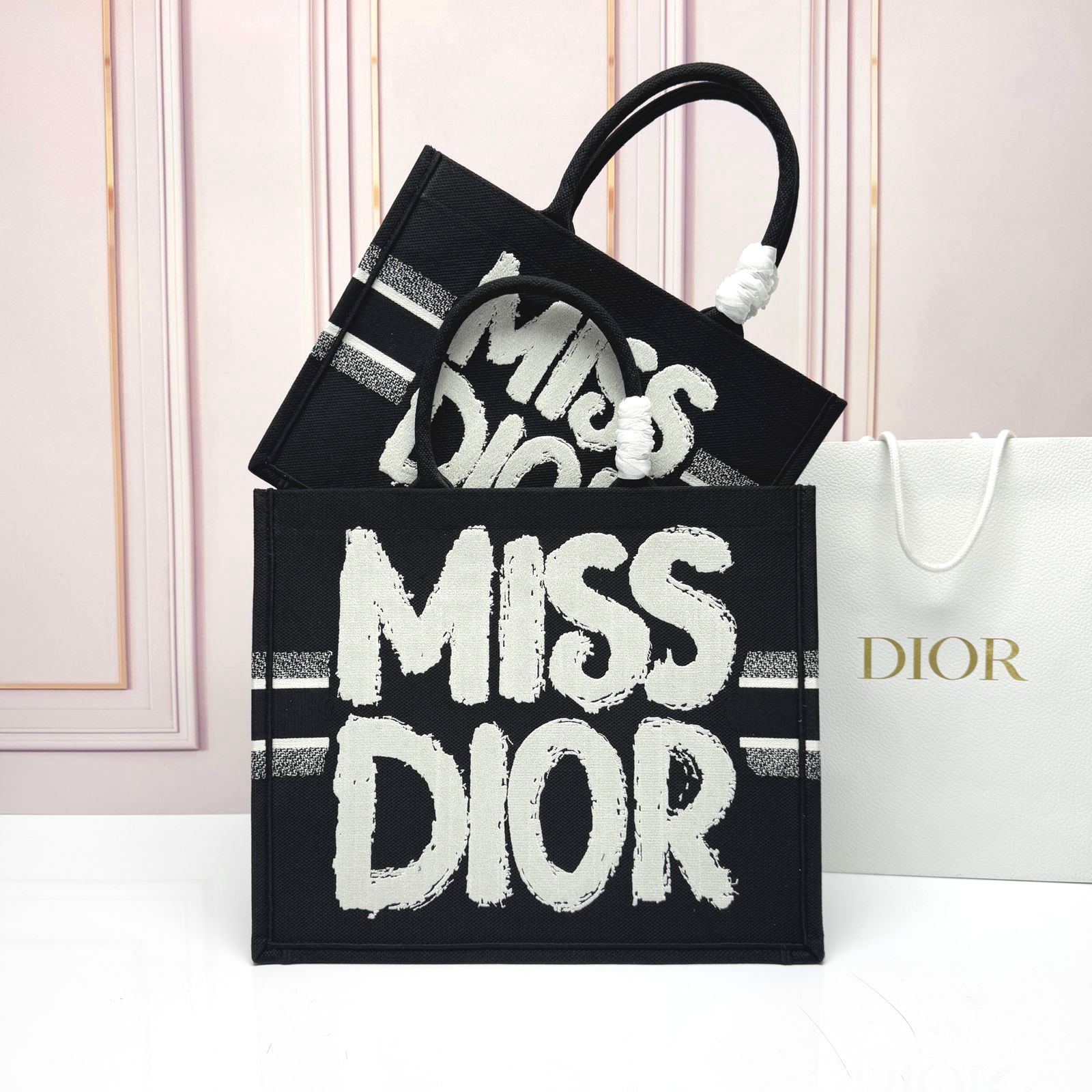 Dior Book Tote bag with a black and white Miss Dior Graffiti motif. image 1