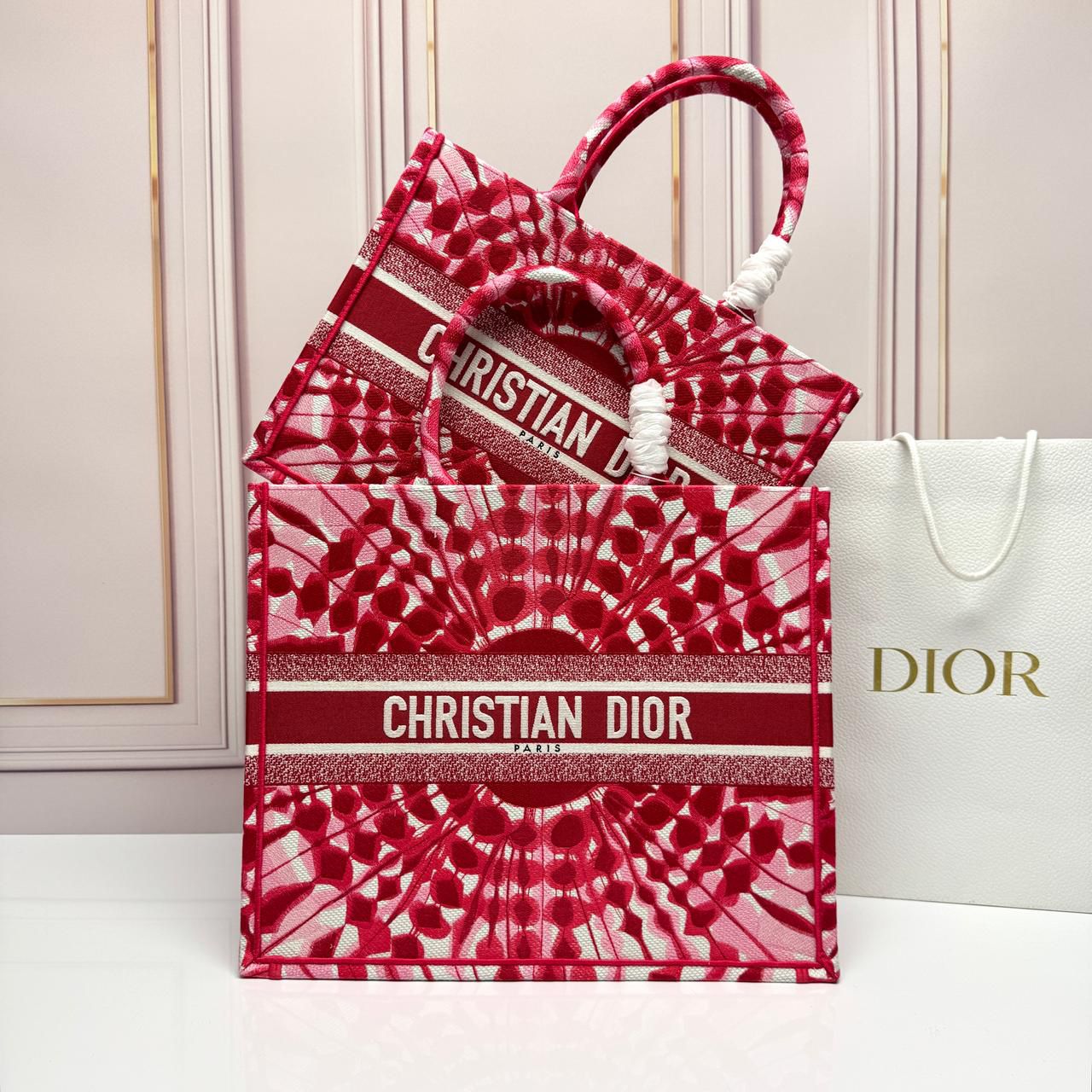 Christian Dior Book Tote bag in a red and white pattern. image 1