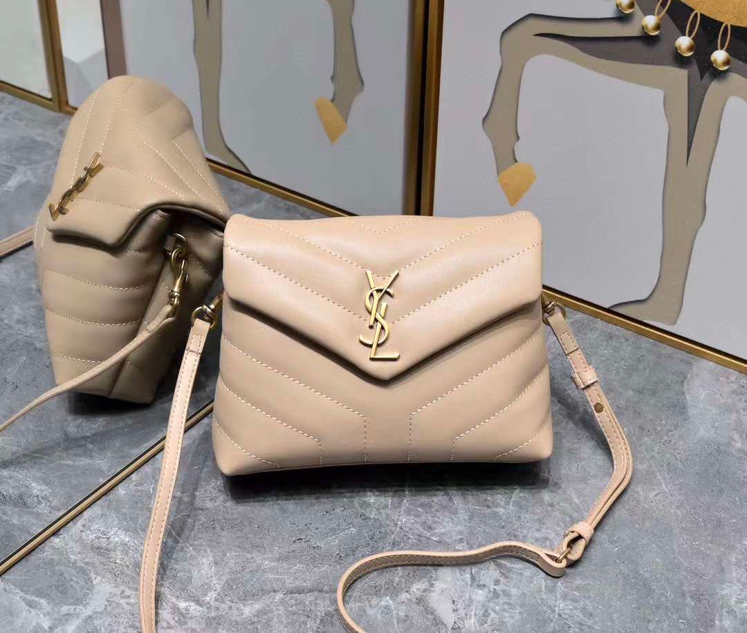 Saint Laurent Toy Loulou crossbody bag in beige or cappuccino quilted calf leather. image 1