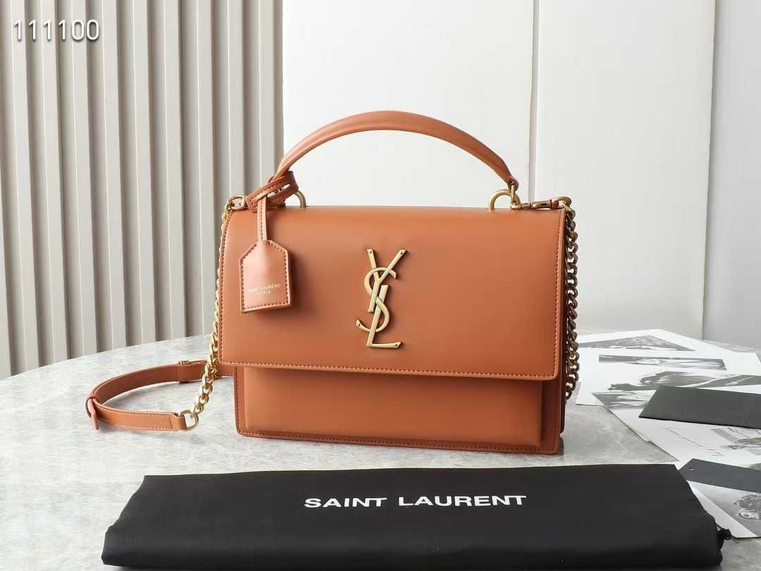 Saint Laurent Sunset medium shoulder bag in brown smooth calfskin leather. image 1