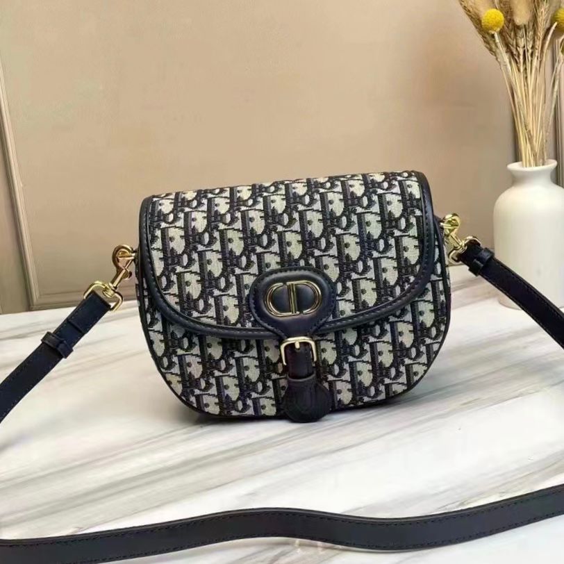 Dior Bobby bag in blue Dior Oblique jacquard canvas with navy blue leather trim and antique gold-finish metal hardware. image 1