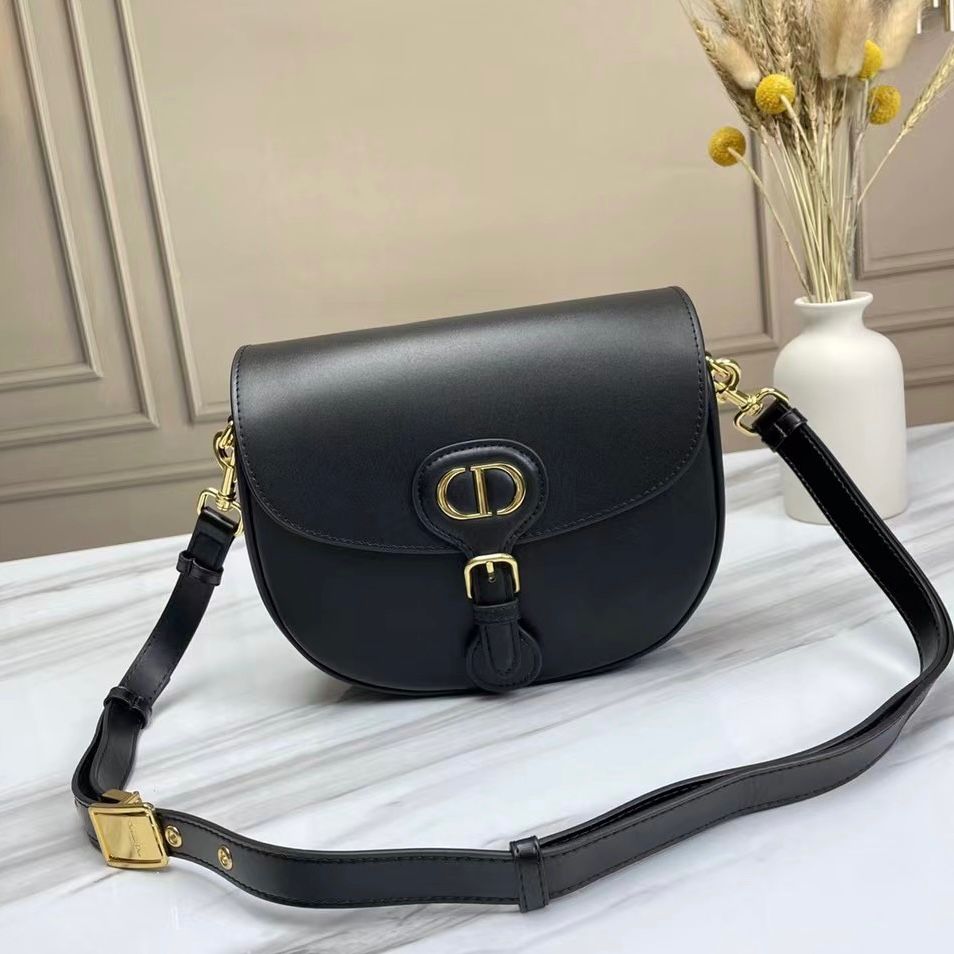 Christian Dior medium Bobby bag crafted from black calfskin leather with gold-finish metal hardware. image 1