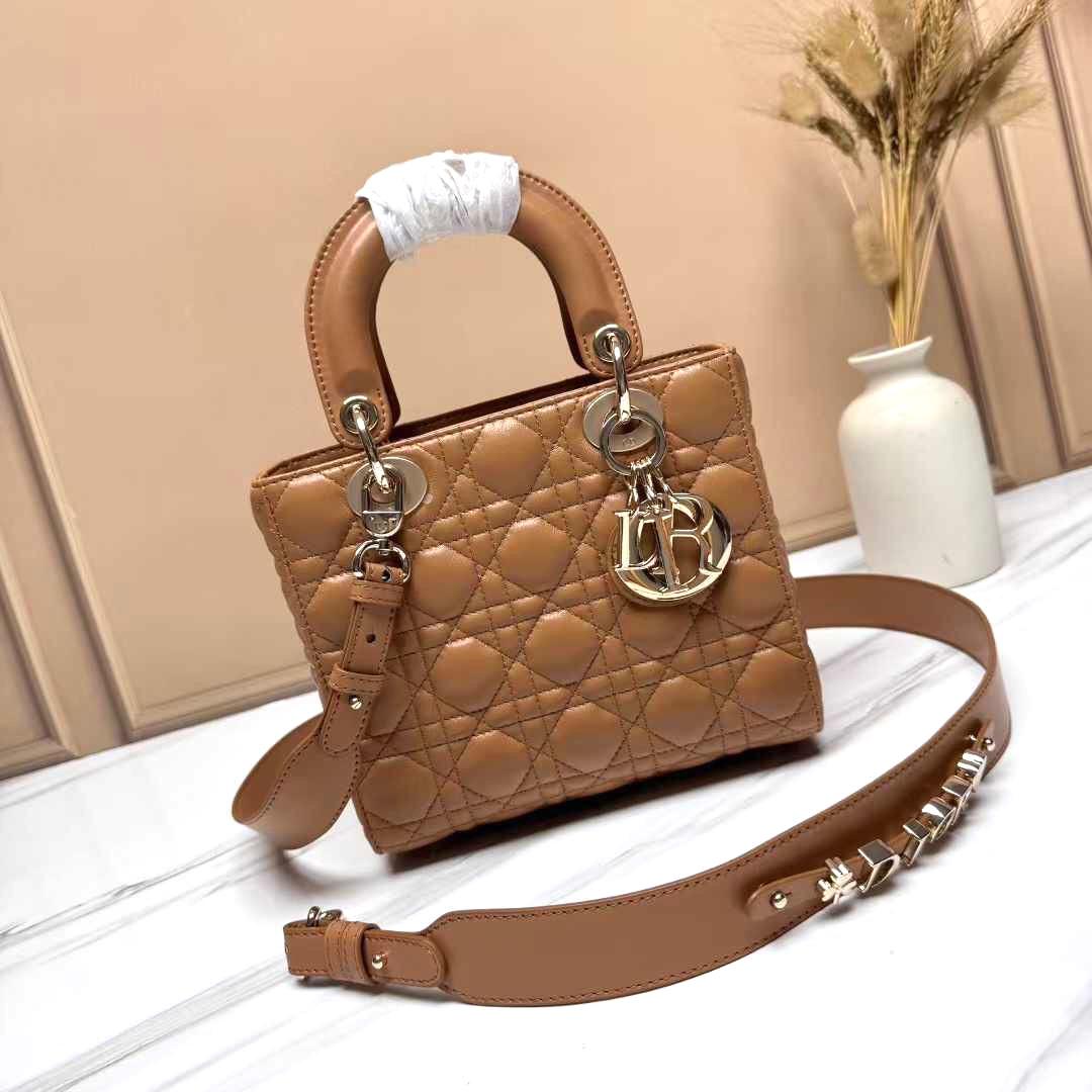 Dior My ABCDior Bag in tobacco brown lambskin with cannage stitching and pale gold-finish metal D.I.O.R. charms. image 1