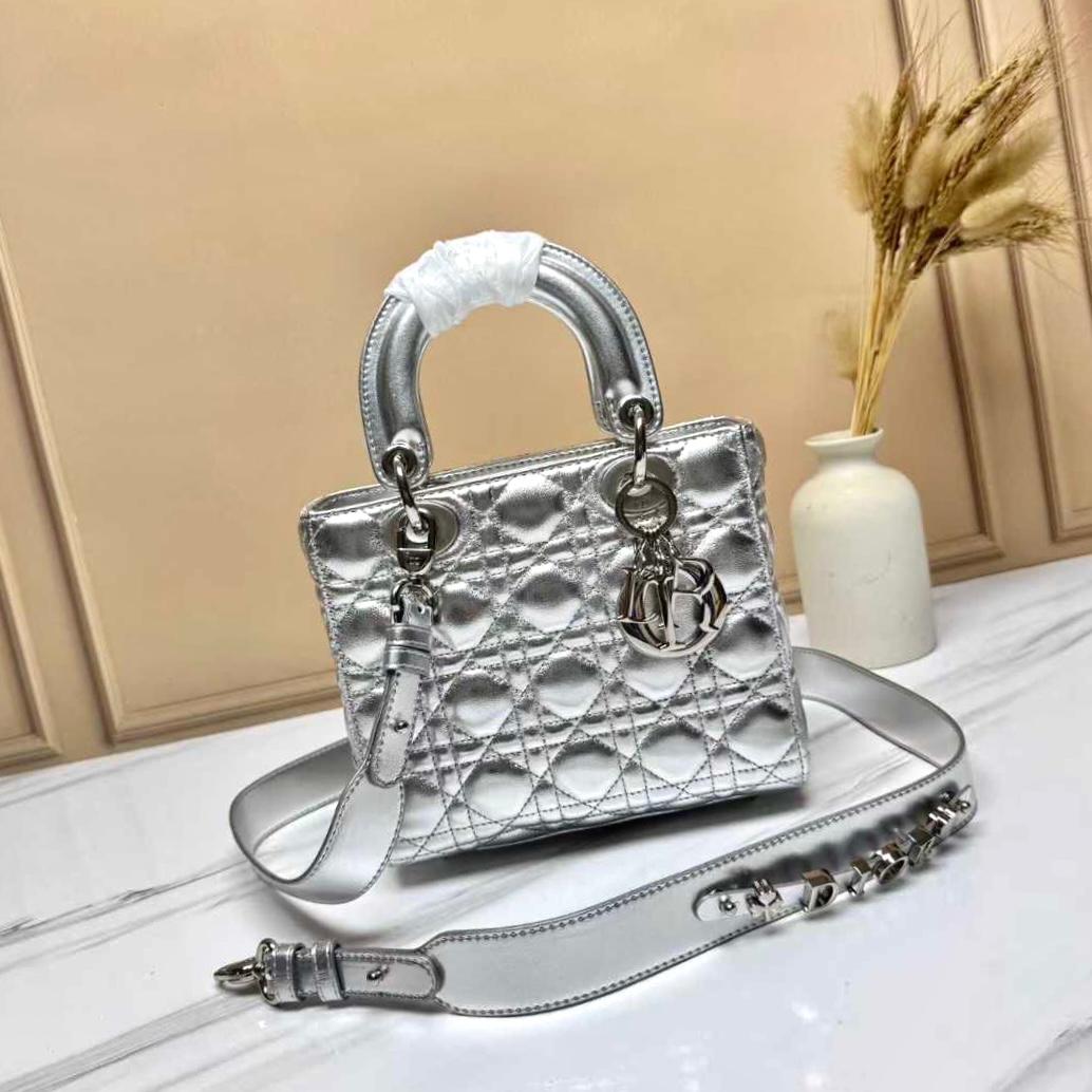 Dior Lady Dior or My ABCDior bag crafted in silver-tone metallic or crinkled calfskin with the iconic Cannage stitching. image 1