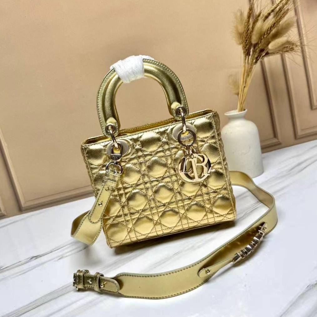Christian Dior My Lady Dior bag in metallic gold-tone cannage-quilted calfskin leather. image 1