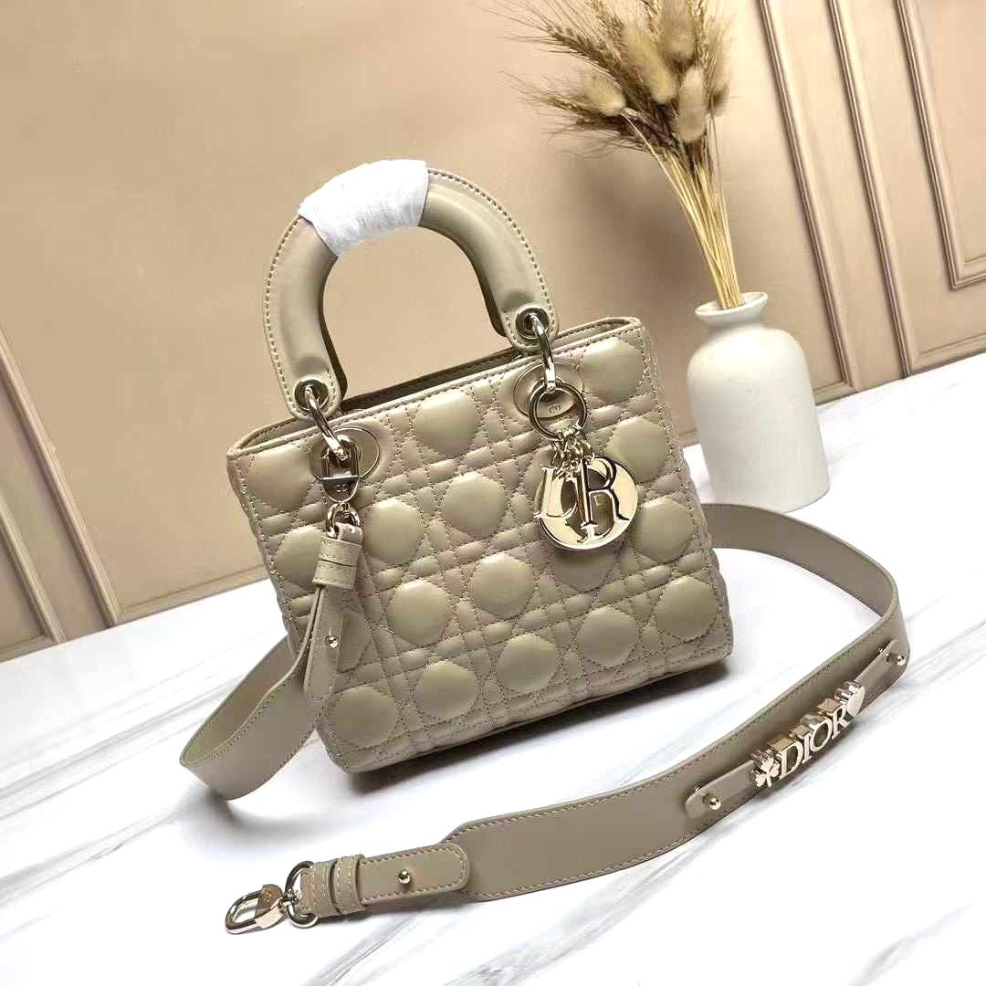 Dior My ABCDior Bag in powder beige or desert taupe cannage lambskin with pale gold-finish metal D.I.O.R. charms. image 1