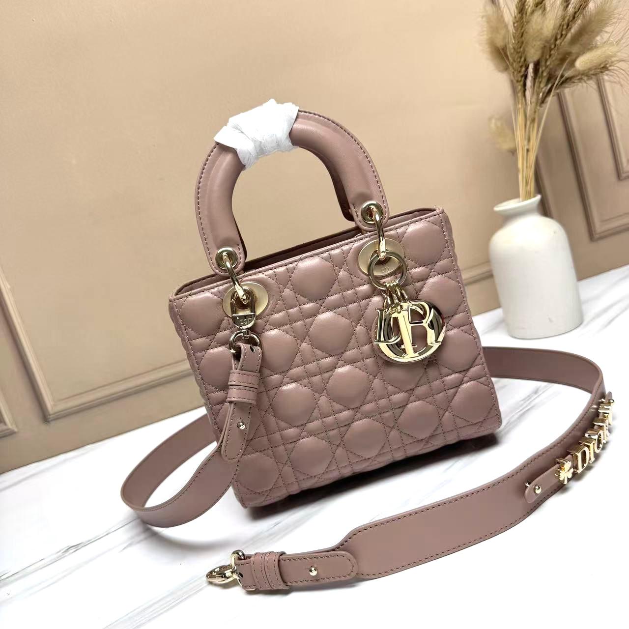 Dior My ABCDior bag in blush or taupe lambskin leather with cannage stitching and pale gold-finish metal D.I.O.R. charms. image 1