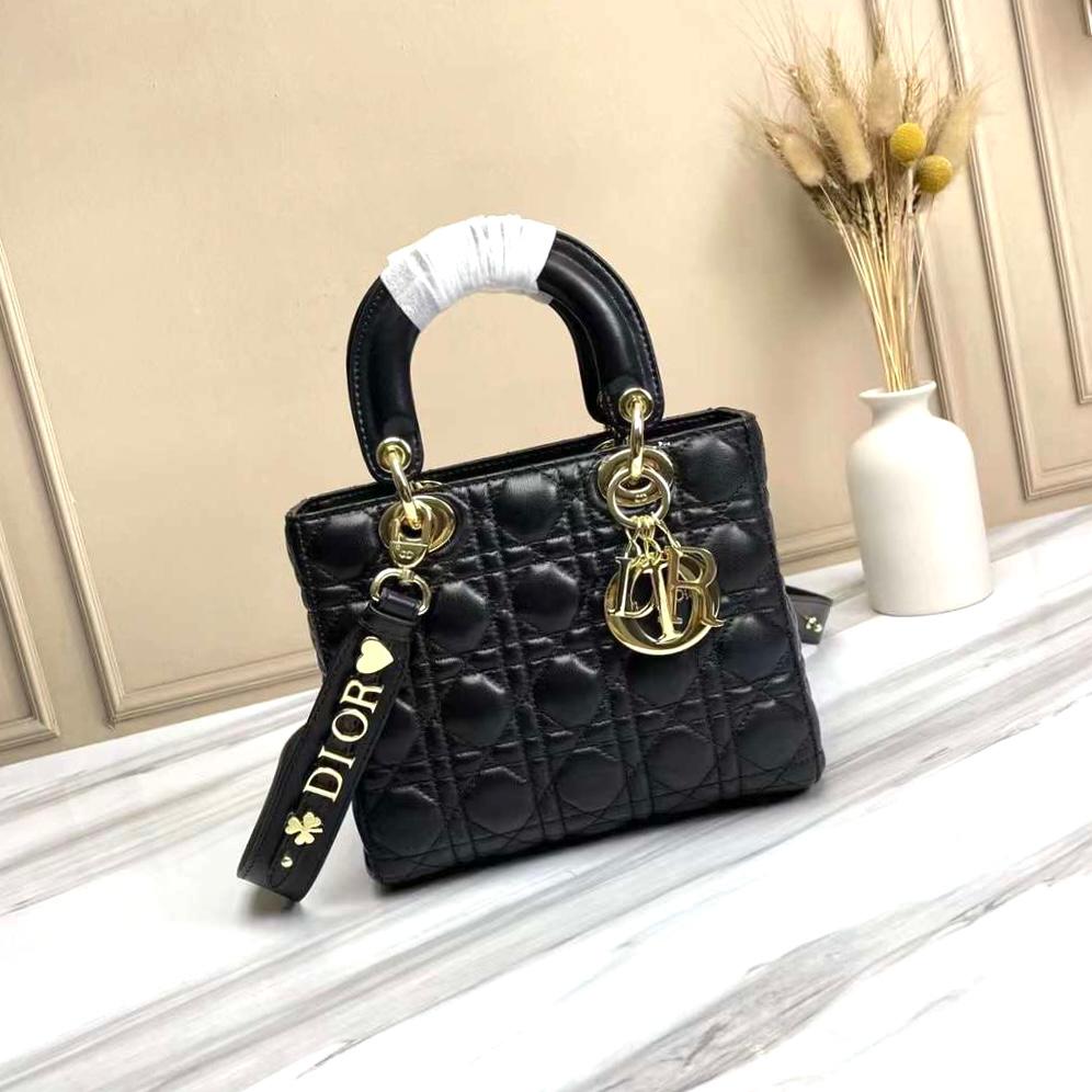 Dior Small Lady Dior My ABCDior Bag in black cannage lambskin with pale gold-finish metal D.I.O.R. charms. image 1