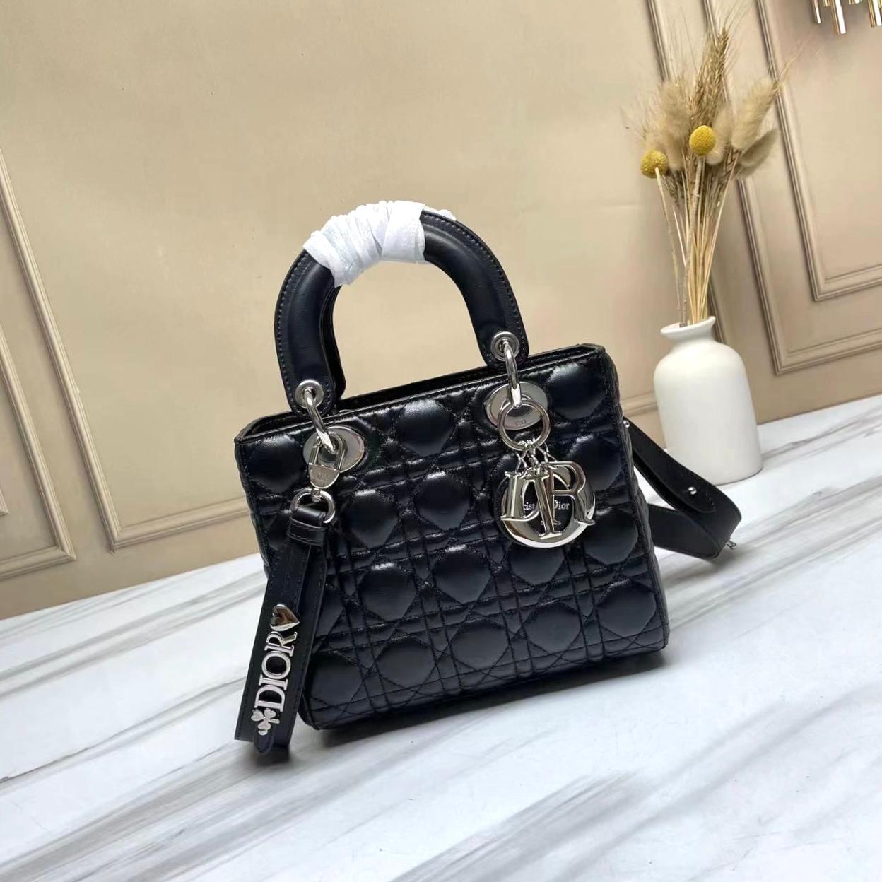 Christian Dior Small Lady Dior My ABCDior bag in black cannage lambskin leather with silver-finish metal D.I.O.R. charms. image 1
