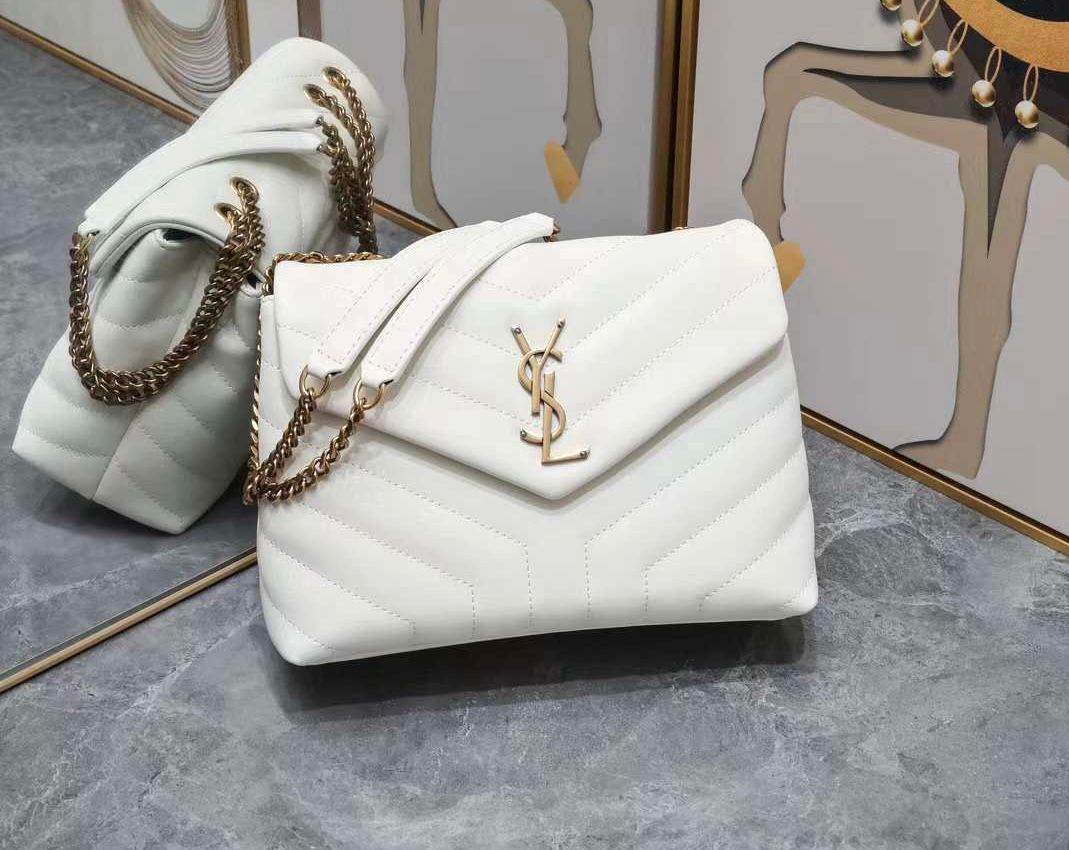 Saint Laurent Loulou small quilted shoulder bag in white calfskin leather with gold-tone hardware. image 1