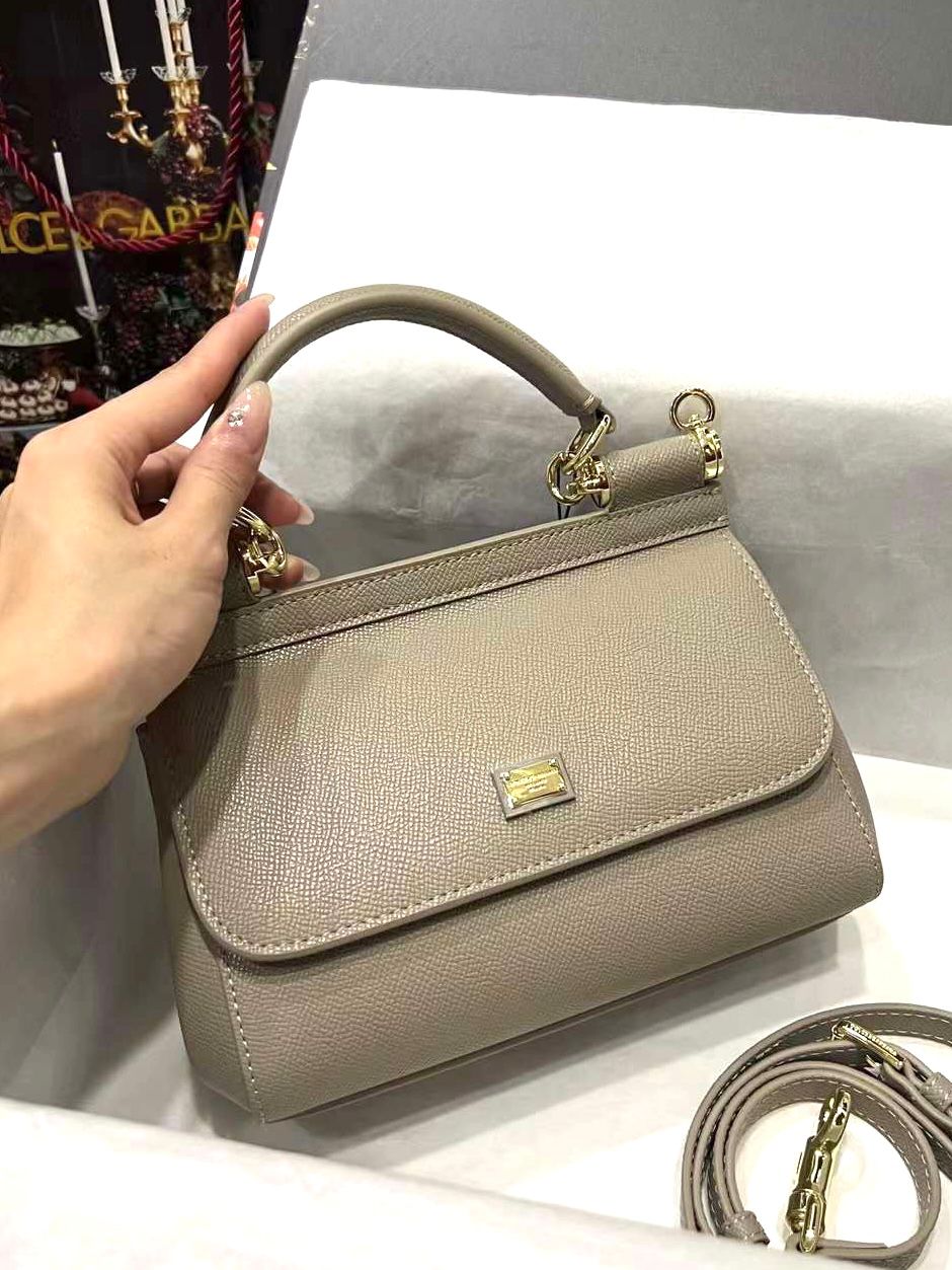 Dolce & Gabbana small Sicily top handle bag in taupe dauphine leather. image 1