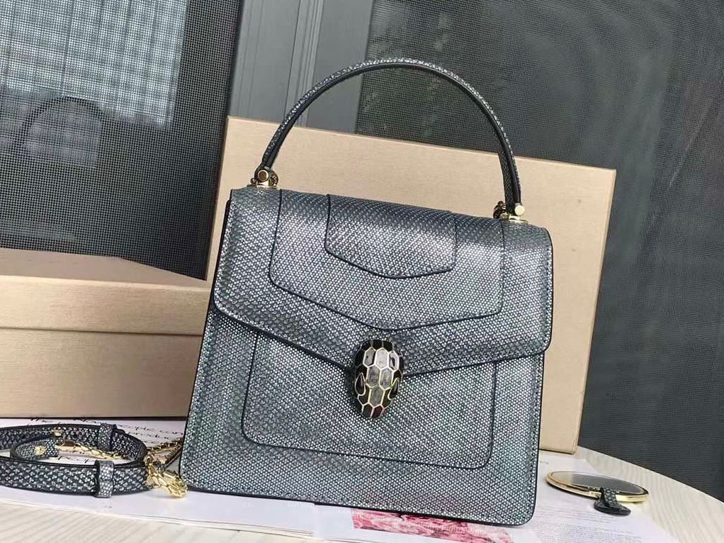 Bulgari Serpenti Forever small top handle bag in metallic karung or snakeskin leather. image 1