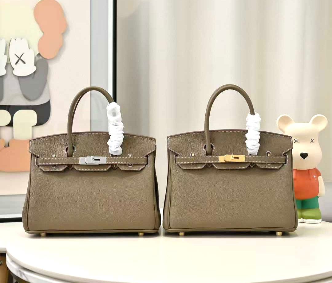 Herm?s Birkin 25 and 30 bags in Etoupe Togo leather with palladium hardware. image 1