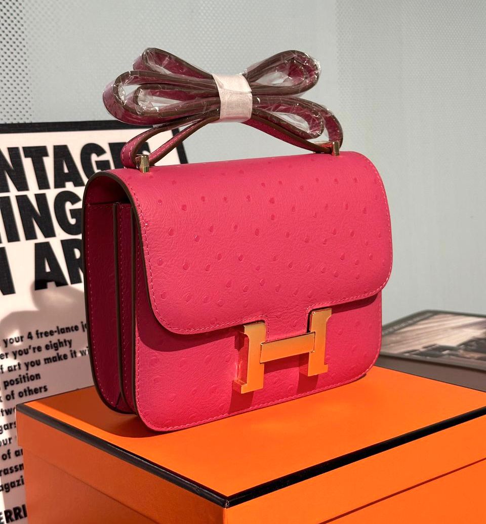 Herm?s Constance 18 bag in Rose Tyrien ostrich leather with gold hardware. image 1