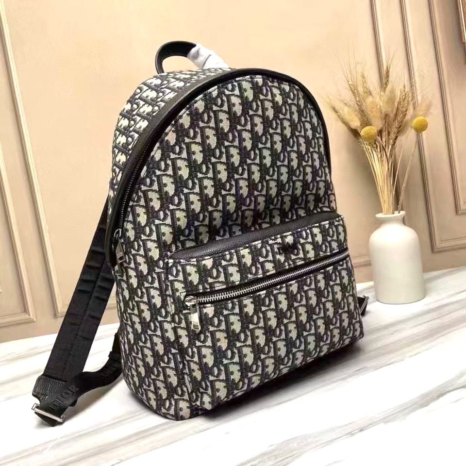 Dior Rider backpack in navy blue and white Oblique canvas with leather trims. image 1