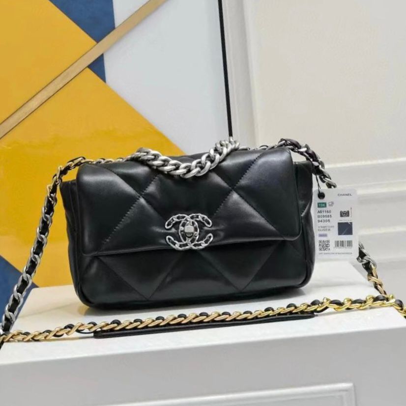 Chanel 19 Flap Bag in black lambskin leather with mixed-tone hardware. image 1