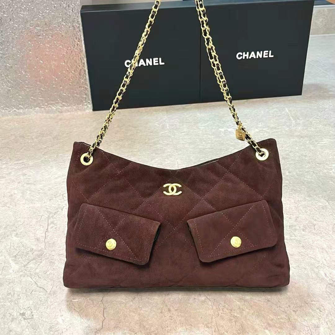 Chanel Maxi Hobo Bag in dark brown suede calfskin with gold-tone metal hardware. image 1