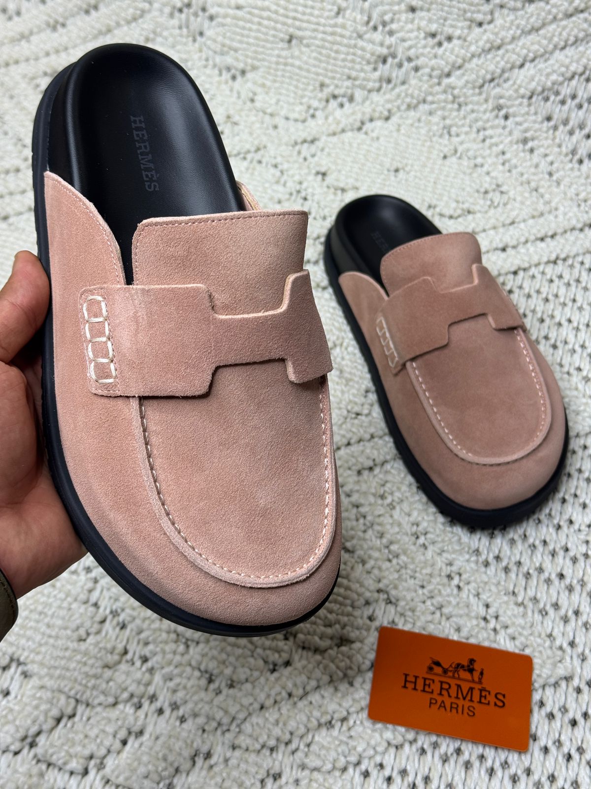 Hermès Go mules in brown suede image 1