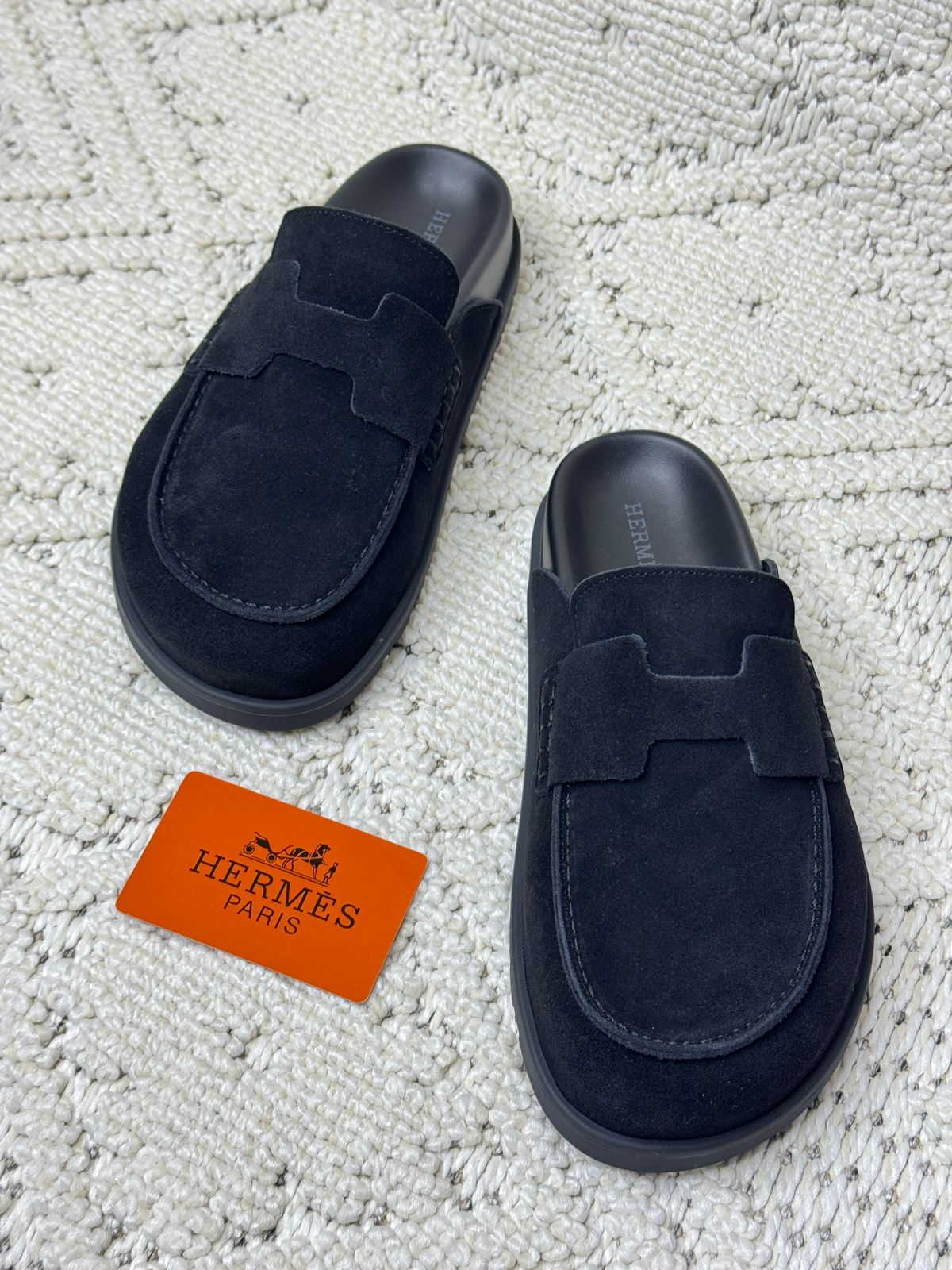 Hermès Go mules in black suede image 1