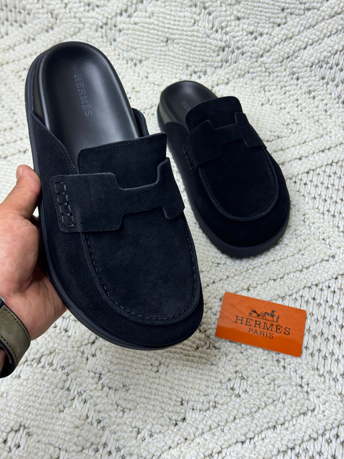 Hermès Go mules in black suede image 2