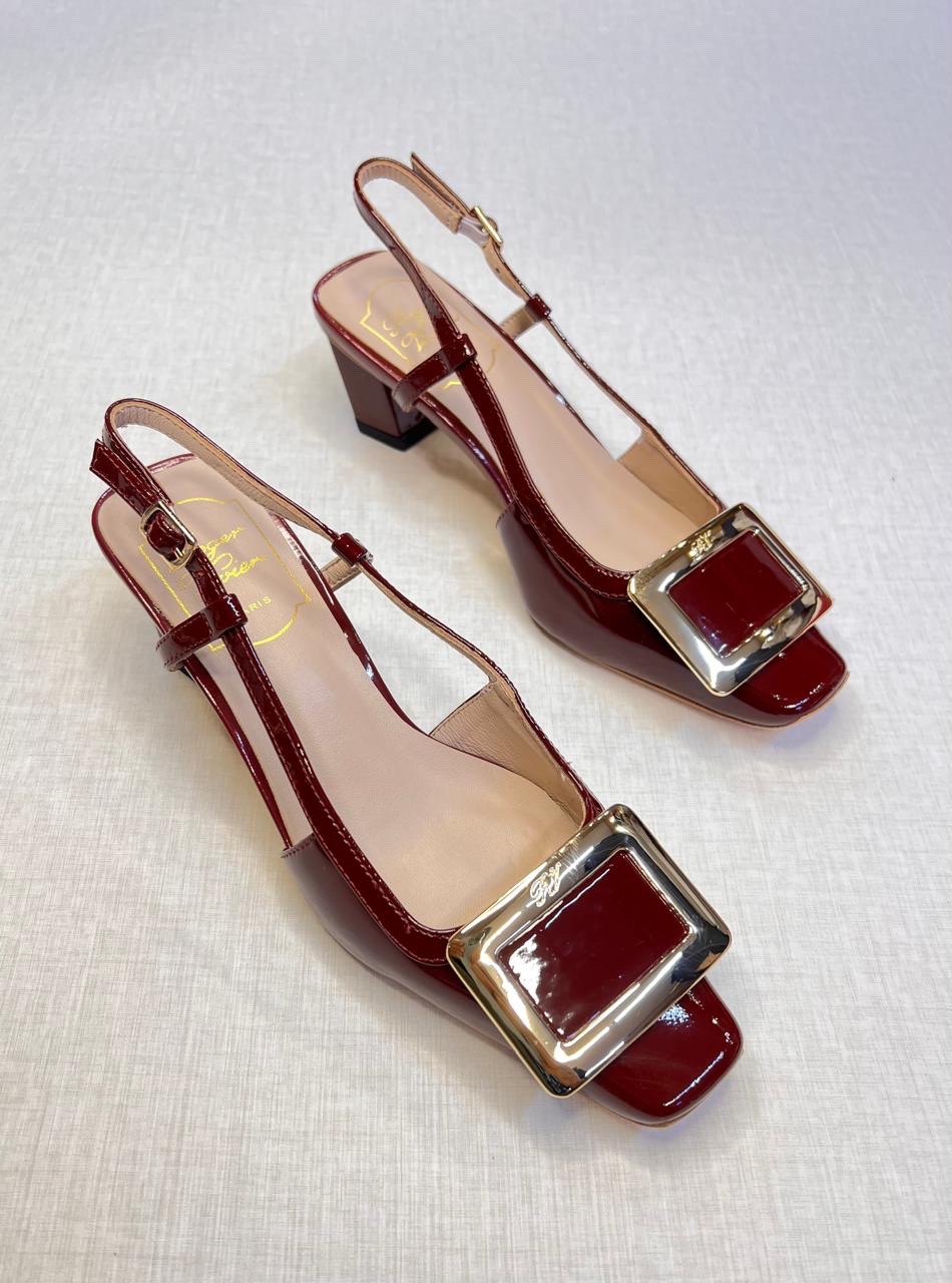 Roger Vivier Belle Vivier 45 slingback pumps in burgundy patent leather with a signature square metal buckle. image 1