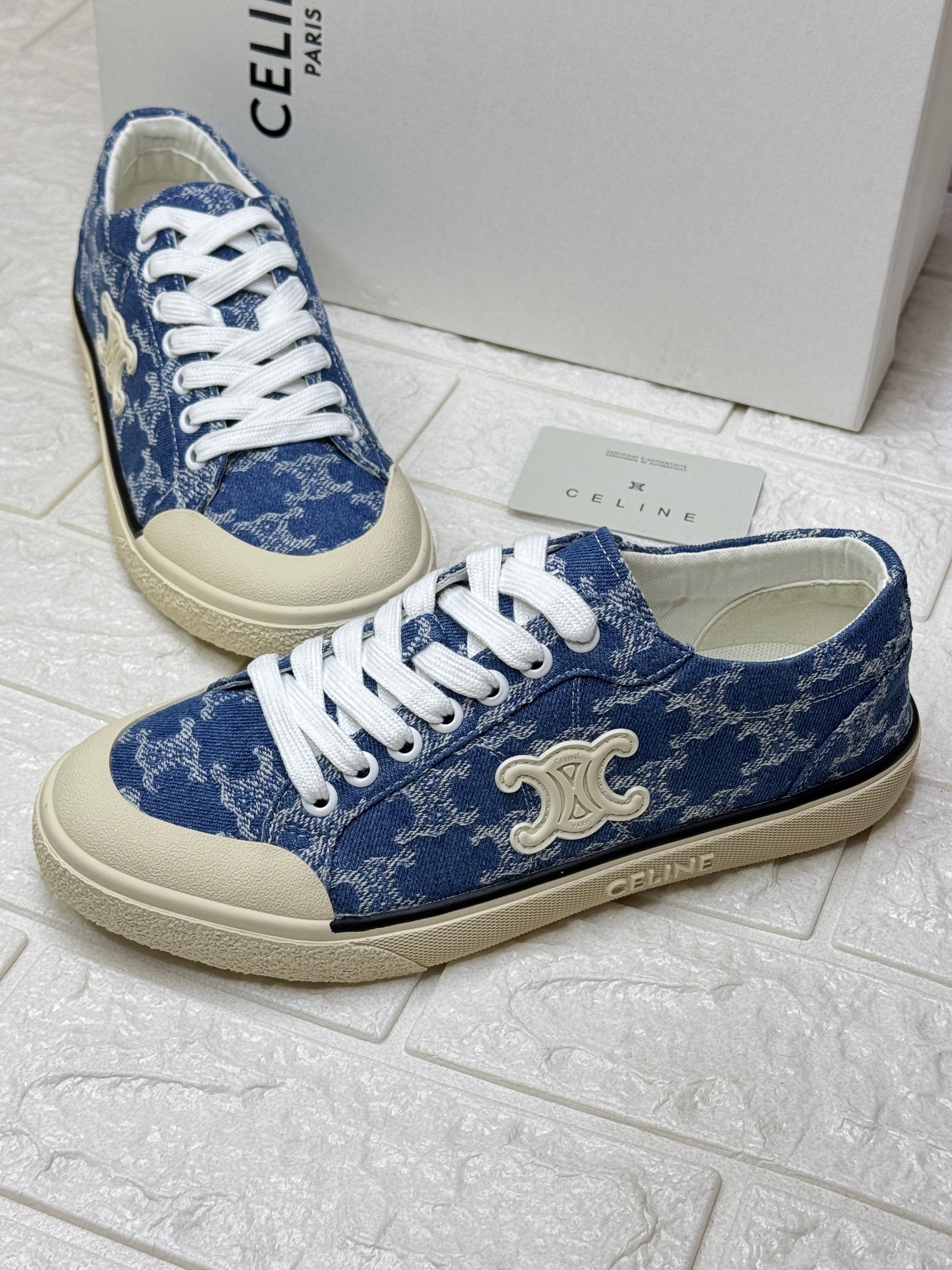 Celine CT-02 Lace Up Sneakers in printed canvas image 1