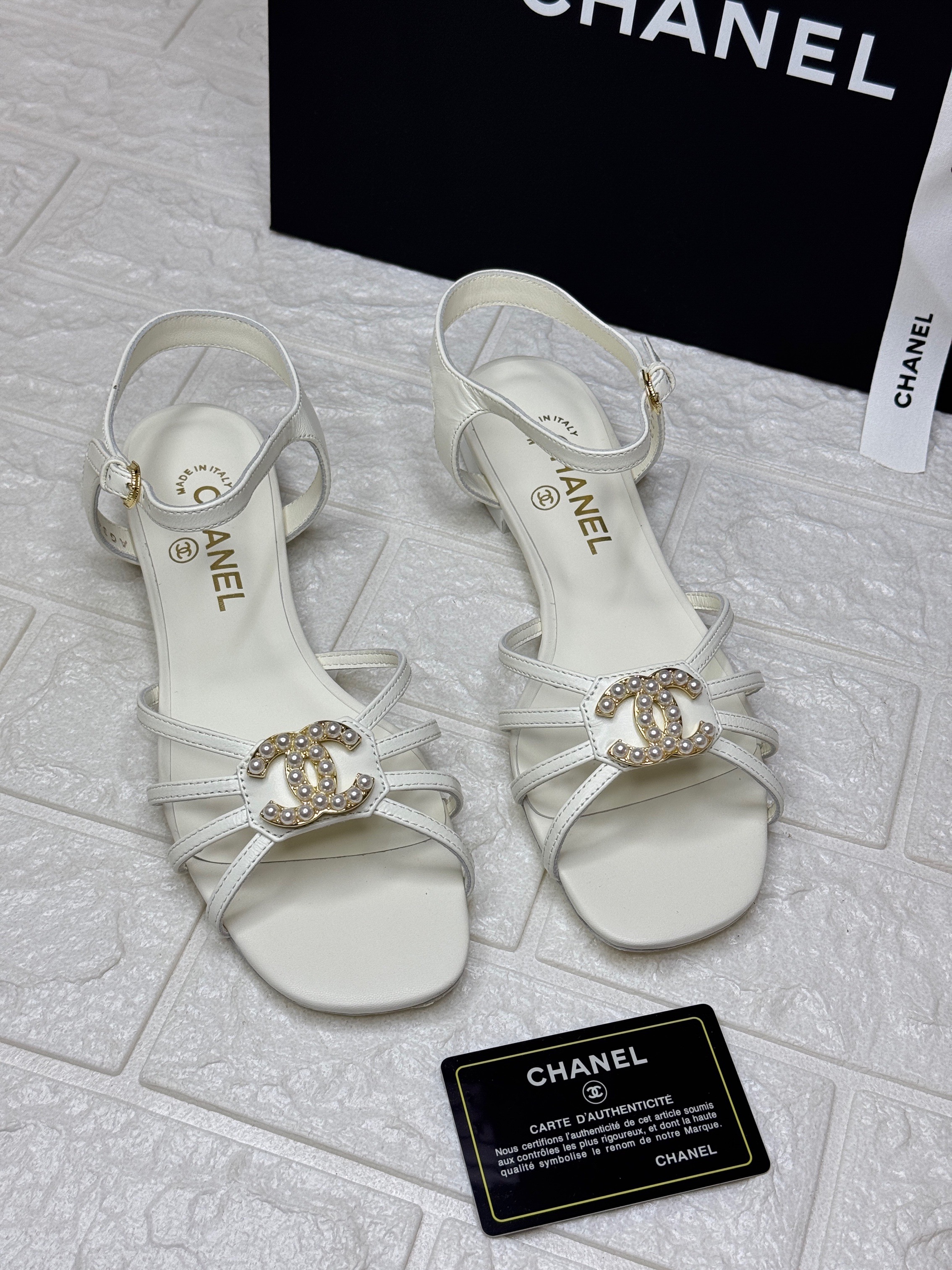 Chanel Lambskin Crystal CC Sandals in white. image 1