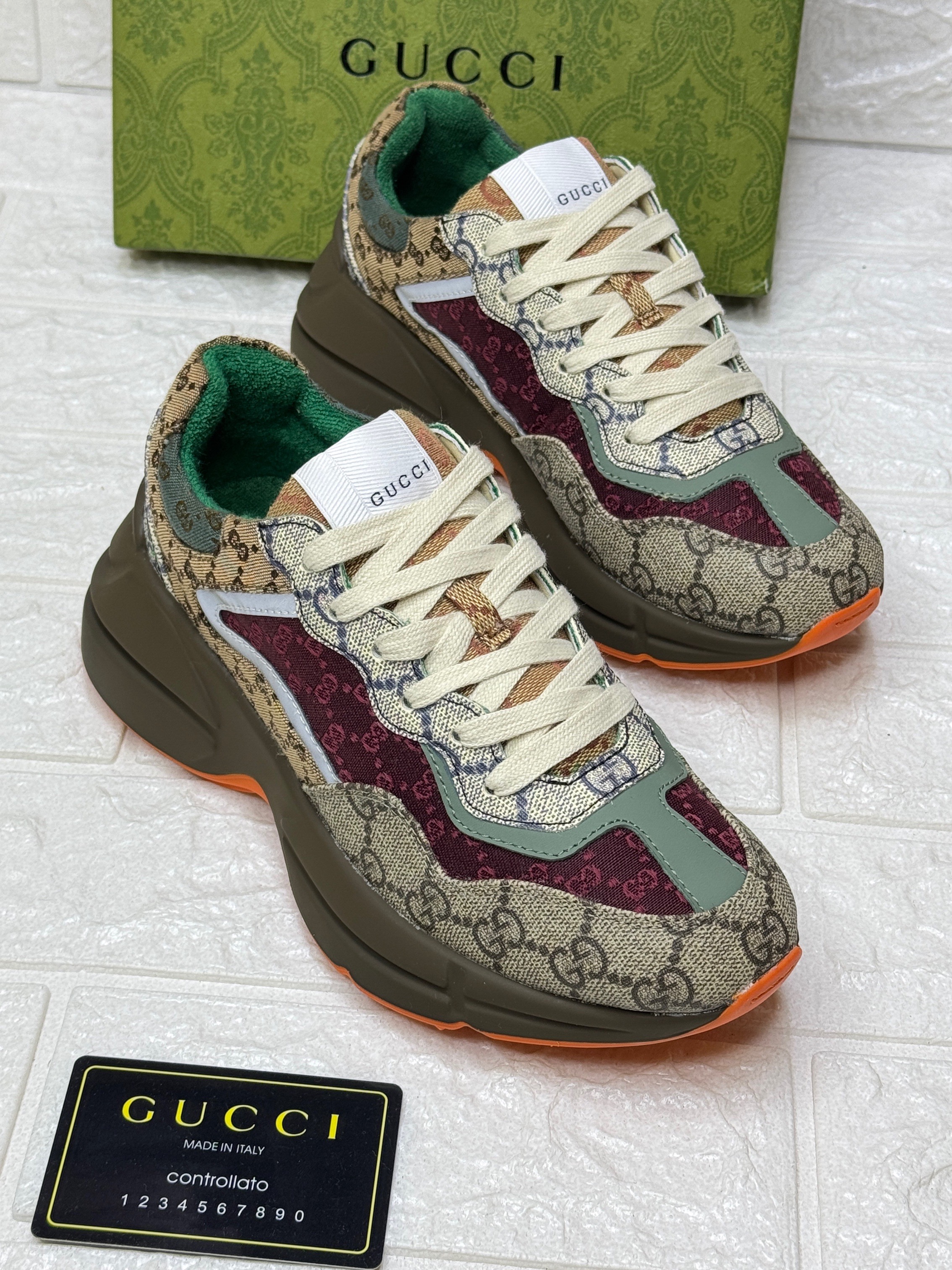 Gucci Rhyton GG Chunky Runner Sneakers featuring a mix of monogram fabrics. image 1