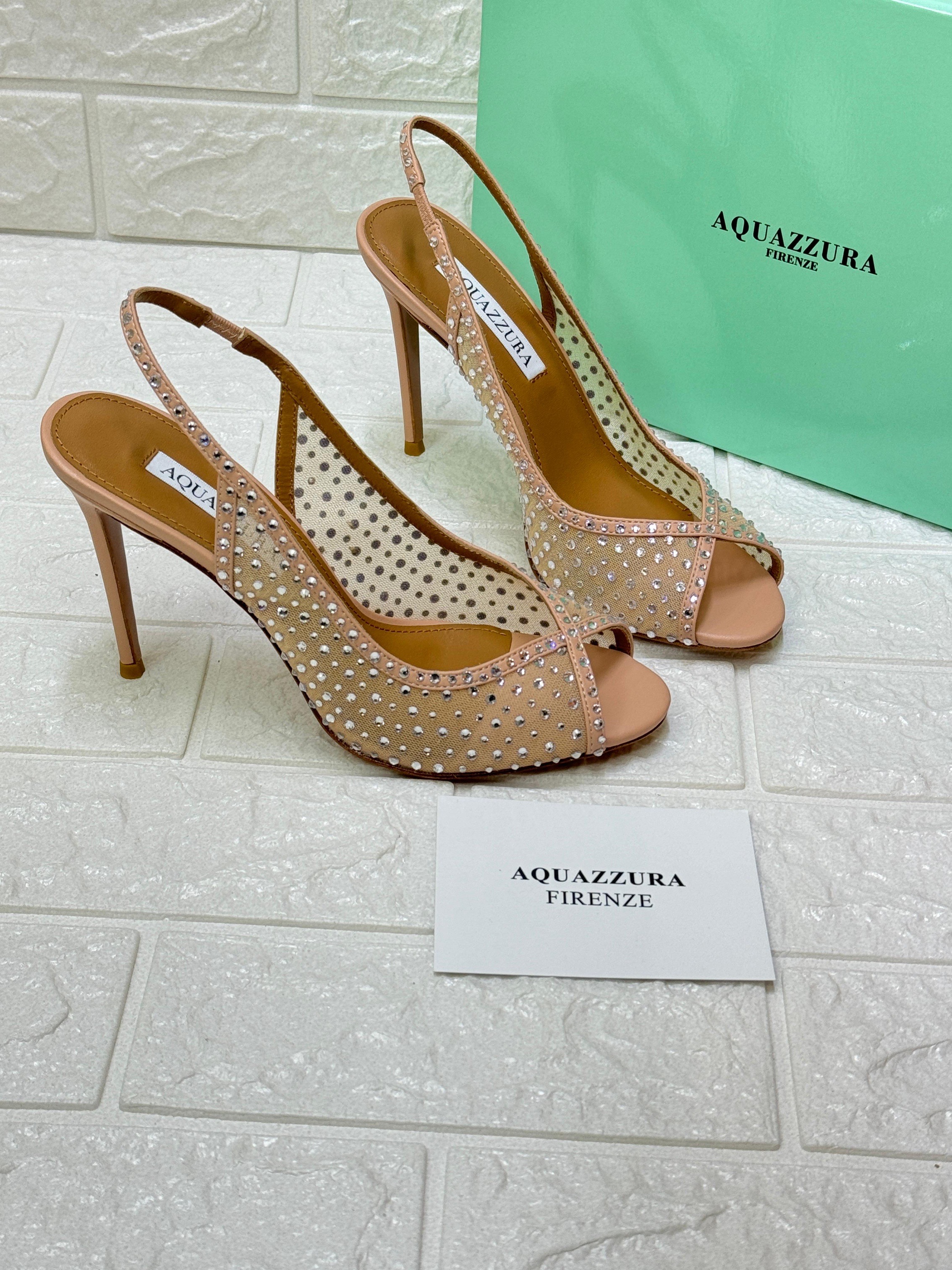 Aquazzura Crystal Lover 105 sandals in beige leather and mesh with crystal embellishments. image 1