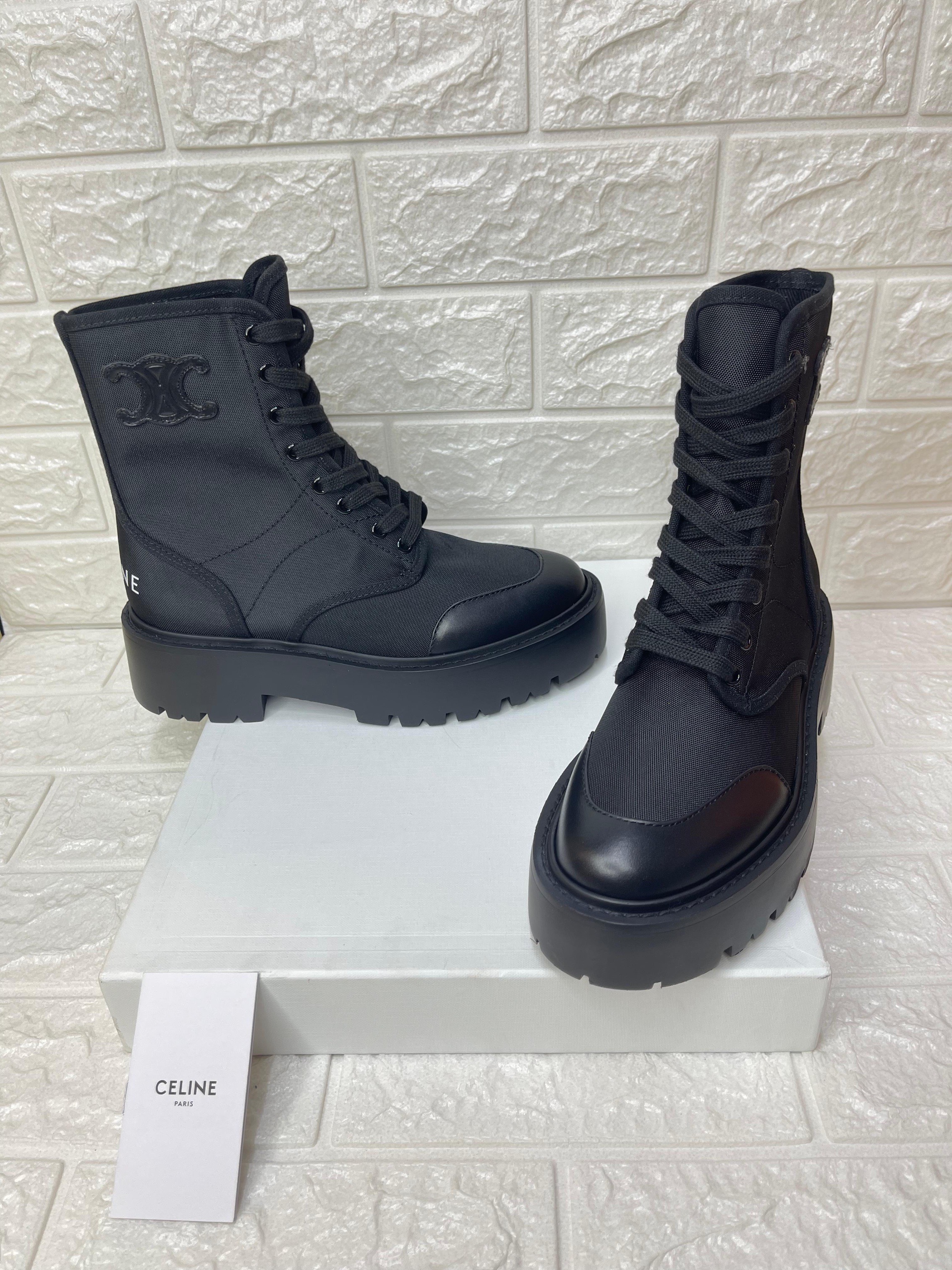 Celine Bulky Laced Up Boots in nylon and shiny bull. image 1