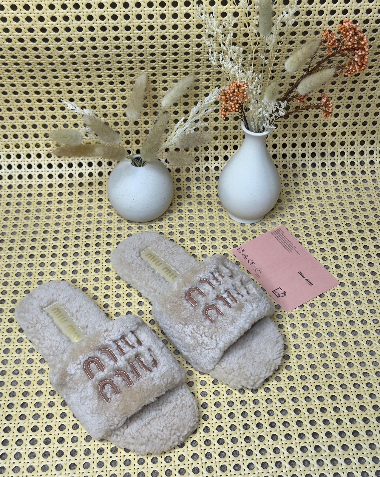 Miu Miu Natural Shearling Slides image 1