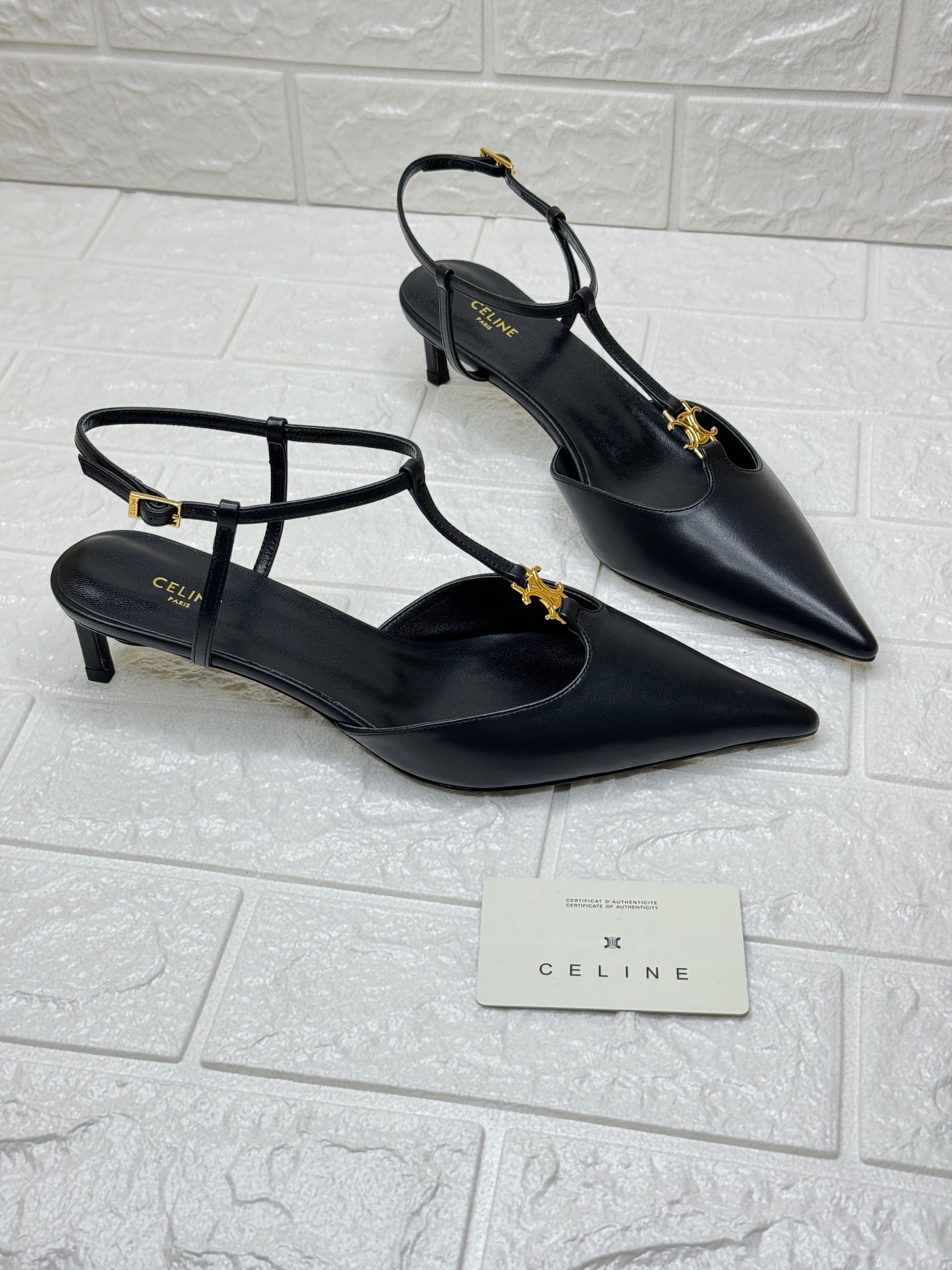 Celine Kitten T-bar Strap Pump in black calfskin leather. image 1