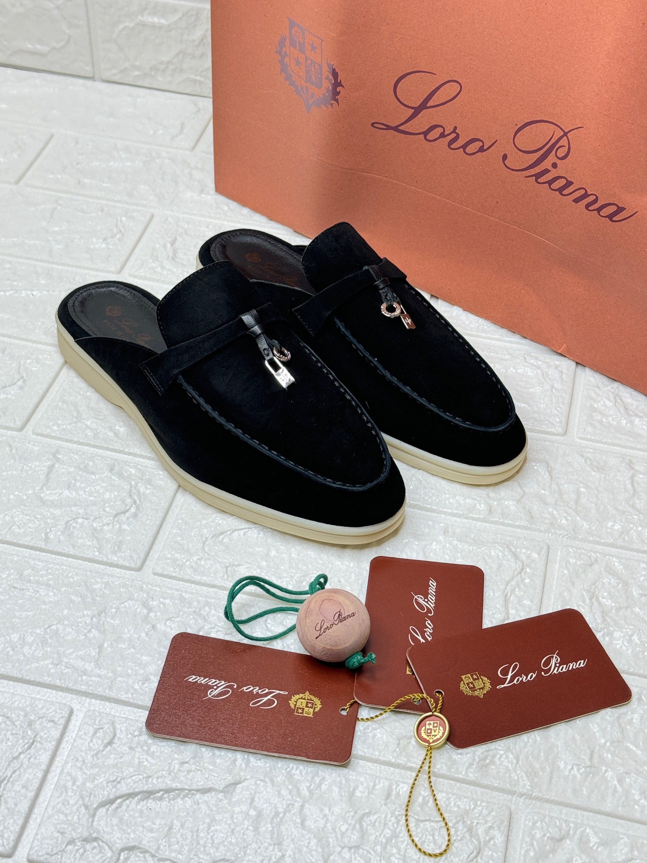 Loro Piana Summer Charms Walk loafers in black suede. image 1