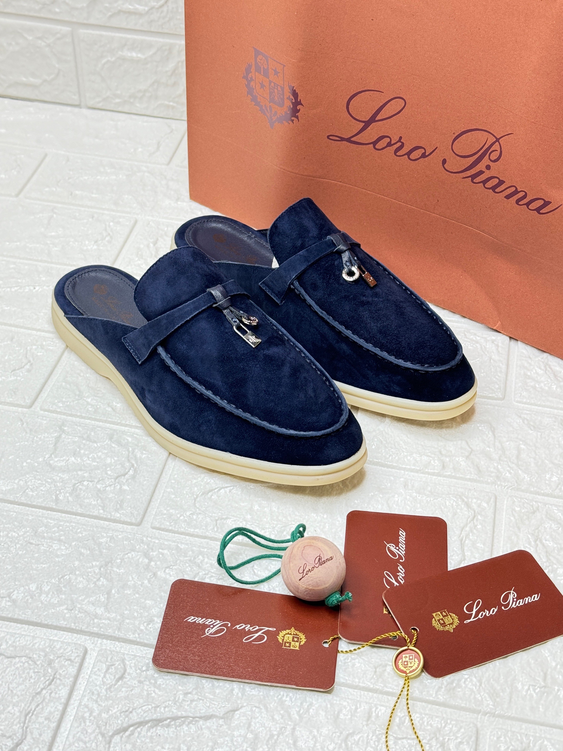 Loro Piana Babouche Charms Walk loafer in blue suede with silver-tone charms. image 1
