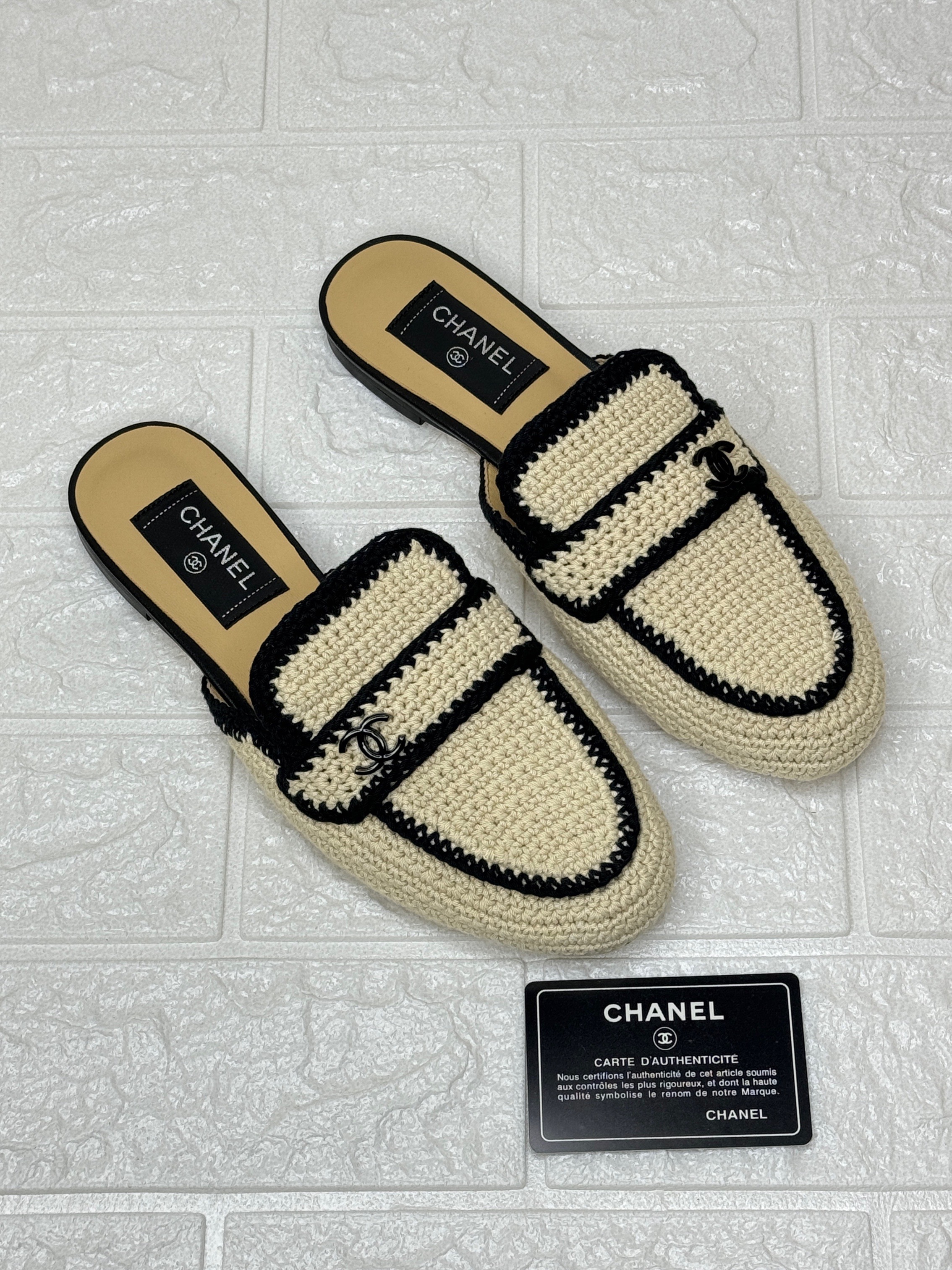 Chanel cloth mules in white with black trim image 1