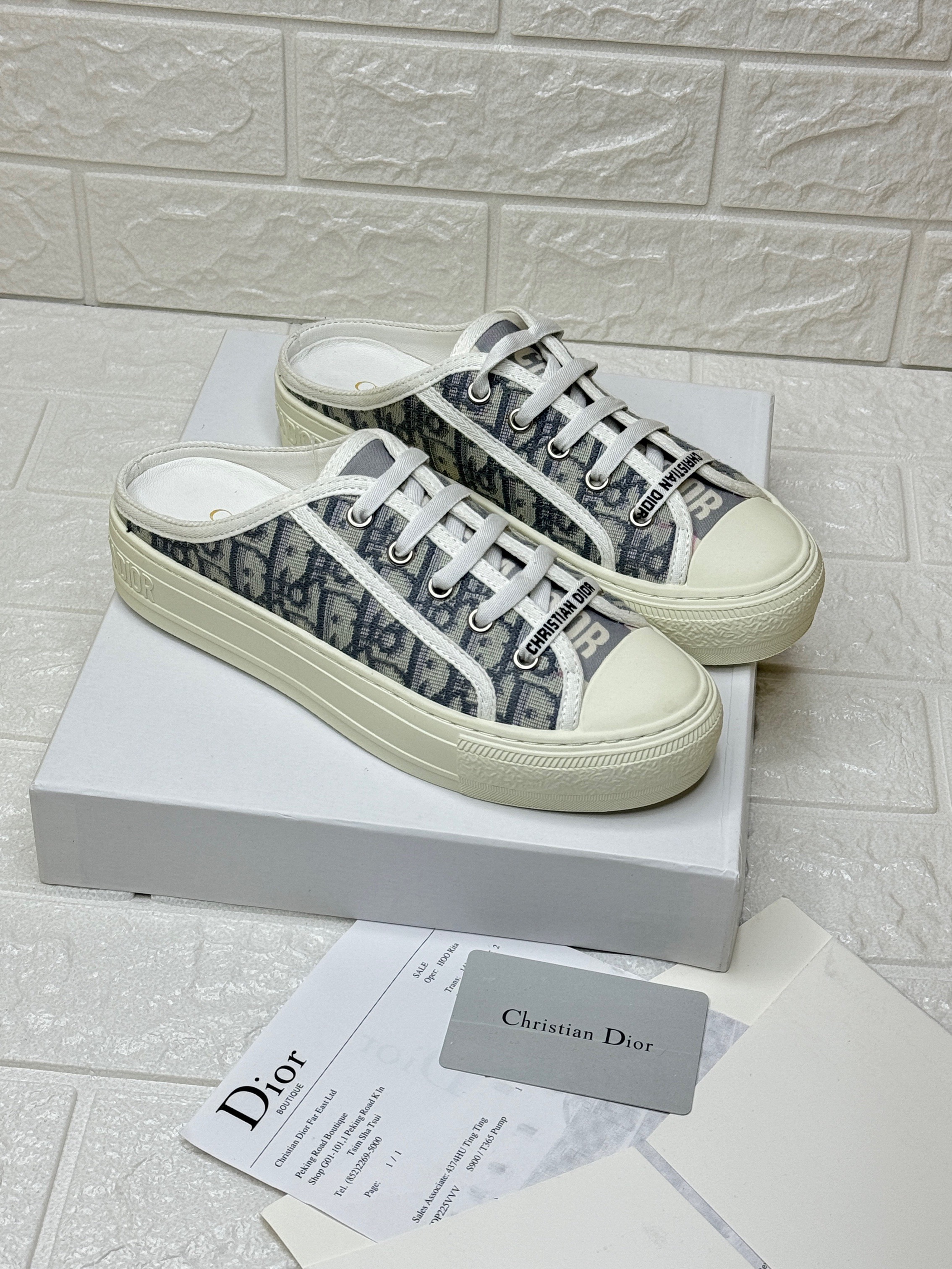 Dior Walk'n'Dior platform sneaker mules in stone gray Dior Oblique embroidered cotton. image 1