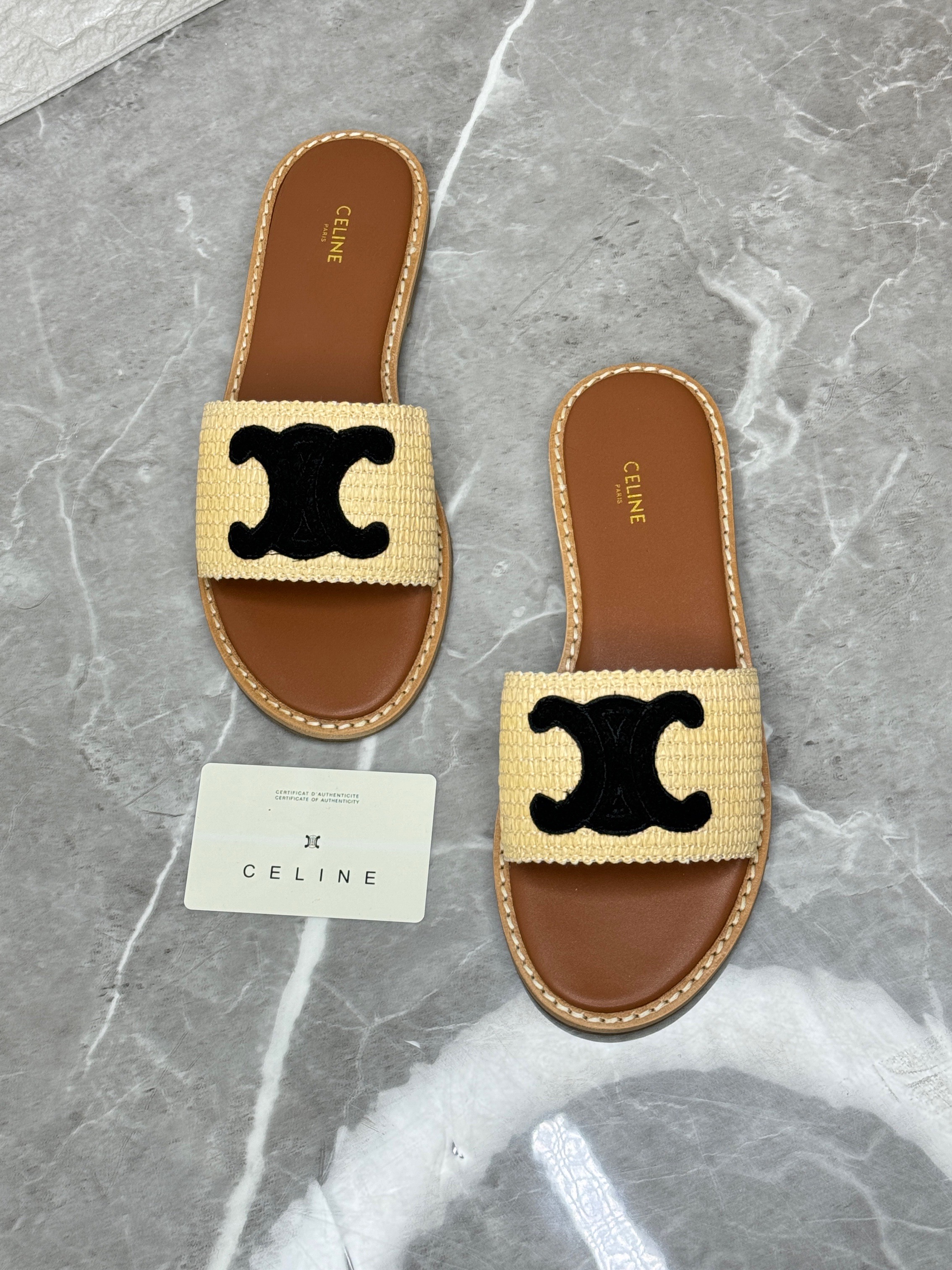 Celine flat sandal in beige and black. image 1