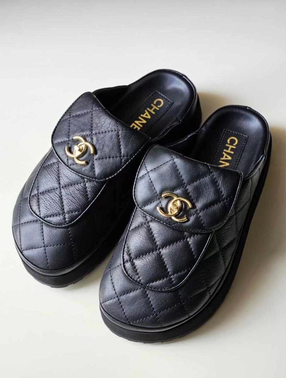 Chanel black quilted leather CC turnlock platform mules. image 1