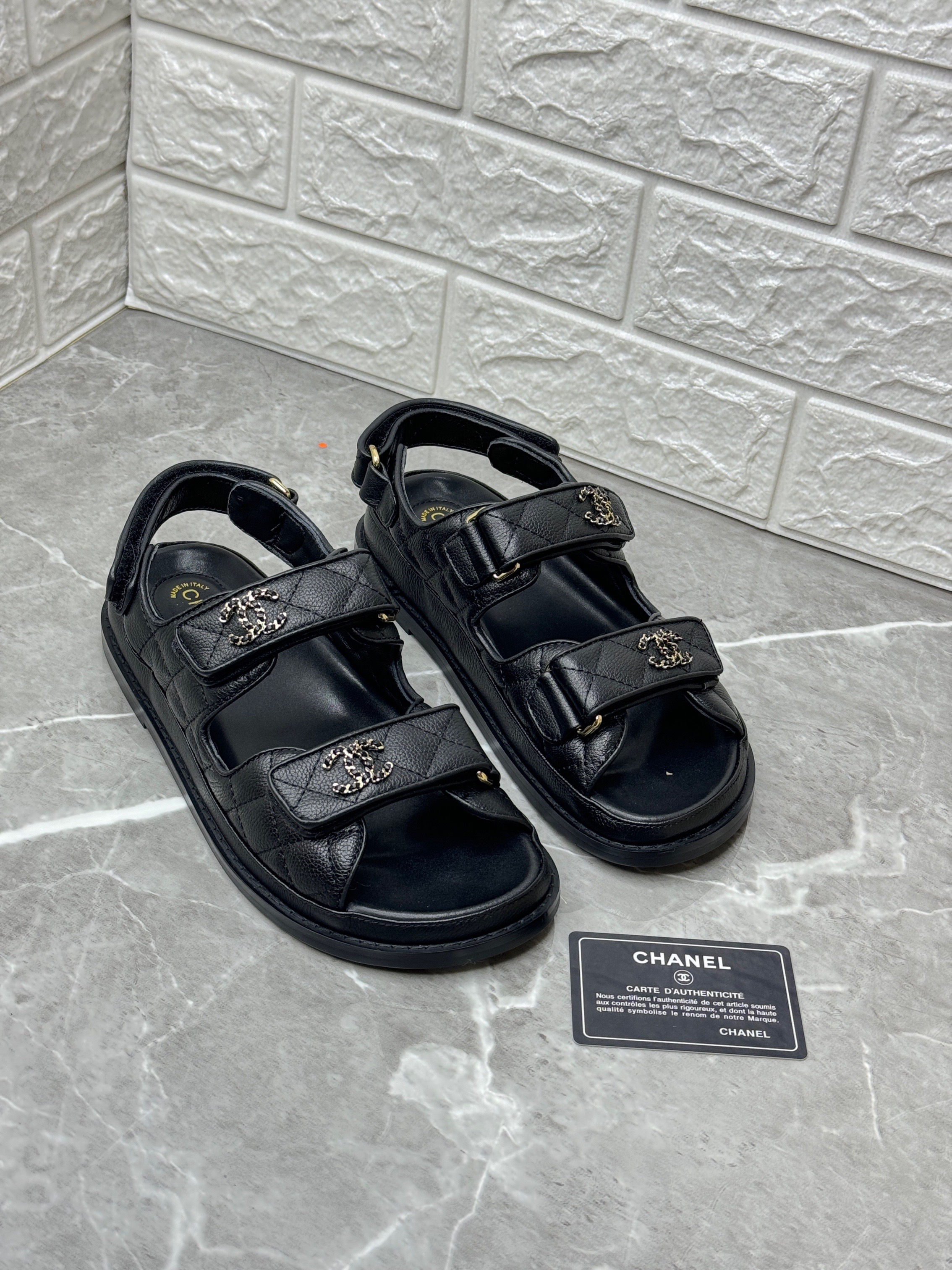 Chanel black quilted leather Dad sandals. image 1